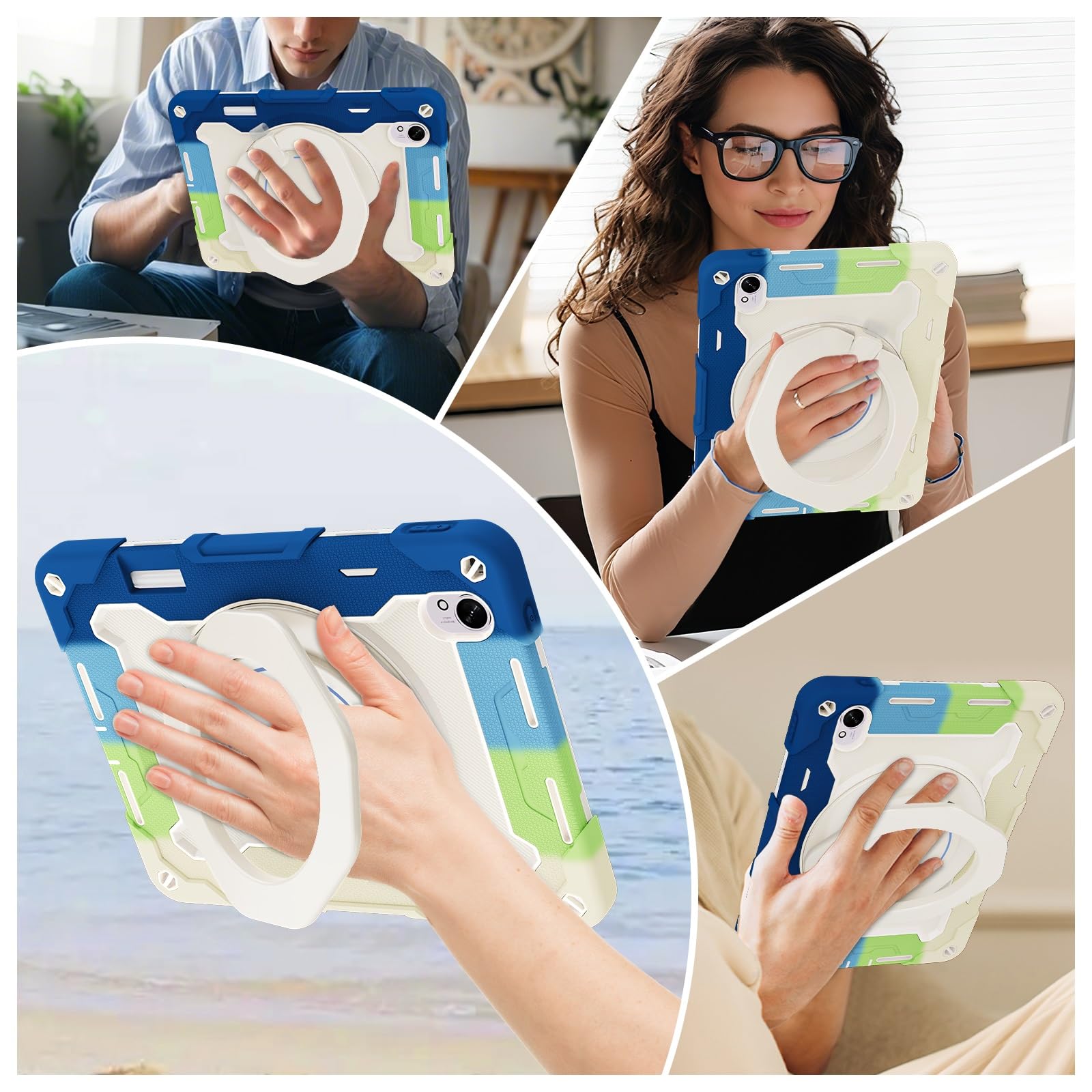 Custodia protettiva completa, resistente, per Huawei Matepad Air da 11,5 pollici, supporto girevole a 360°, tracolla, portapenne e anello per impugnatura, custodia antiurto per bambini e adulti (blu