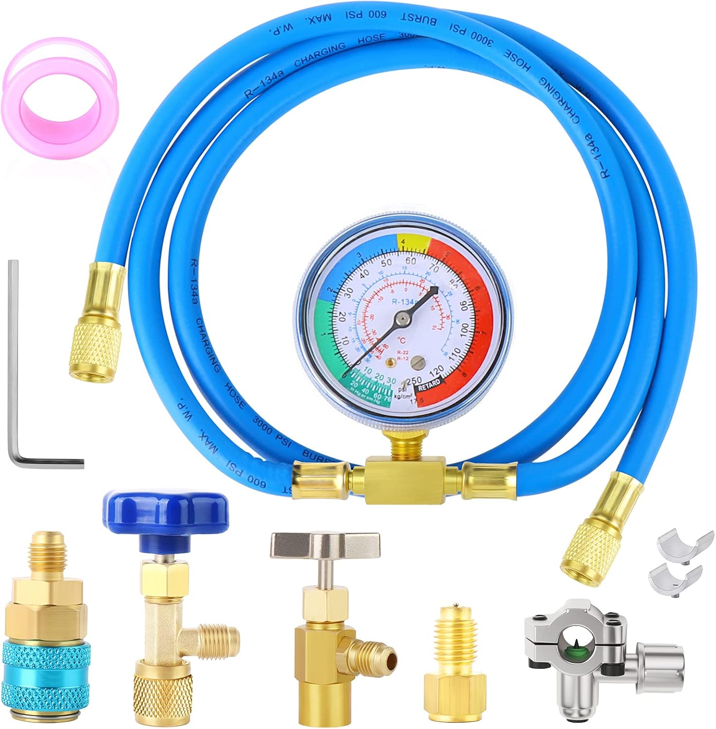 ERGAOBOY R134A A/C Refrigerant Charging Hose with Gauge,BPV31 Piercing Valve,Universal Retrofit Valve Kit : Everything Else