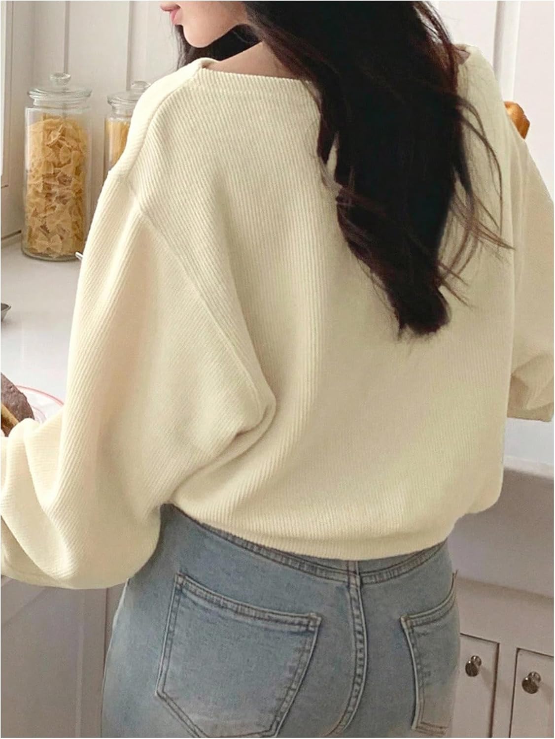 Floerns Women's Casual Off The Shoulder Tops Fall Clothes Ribbed Long Sleeve T Shirts - Image 3