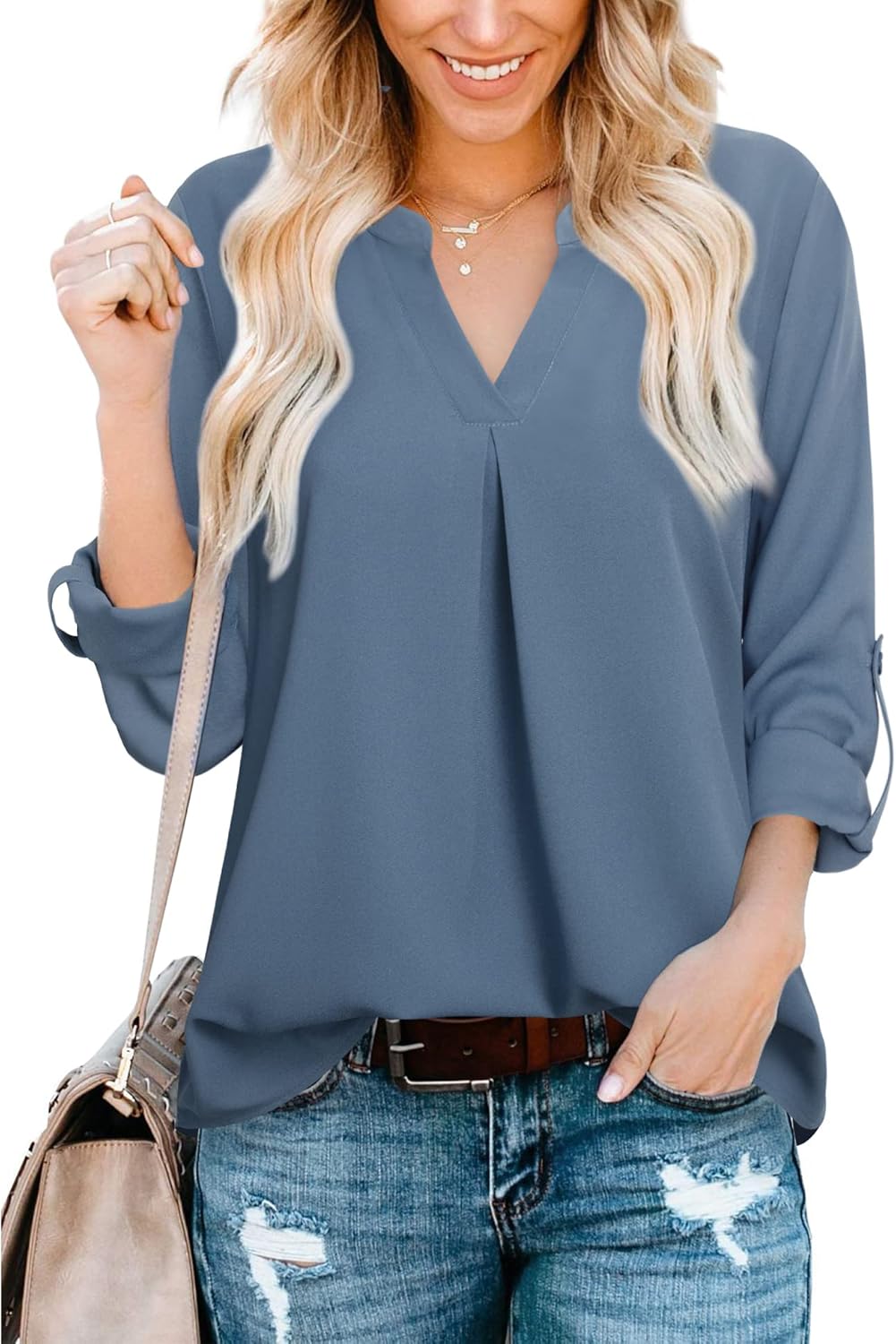 Gaharu Women's Blouses 3/4 Sleeve Work Shirt Chiffon Tunic Top Office Wear - Image 3