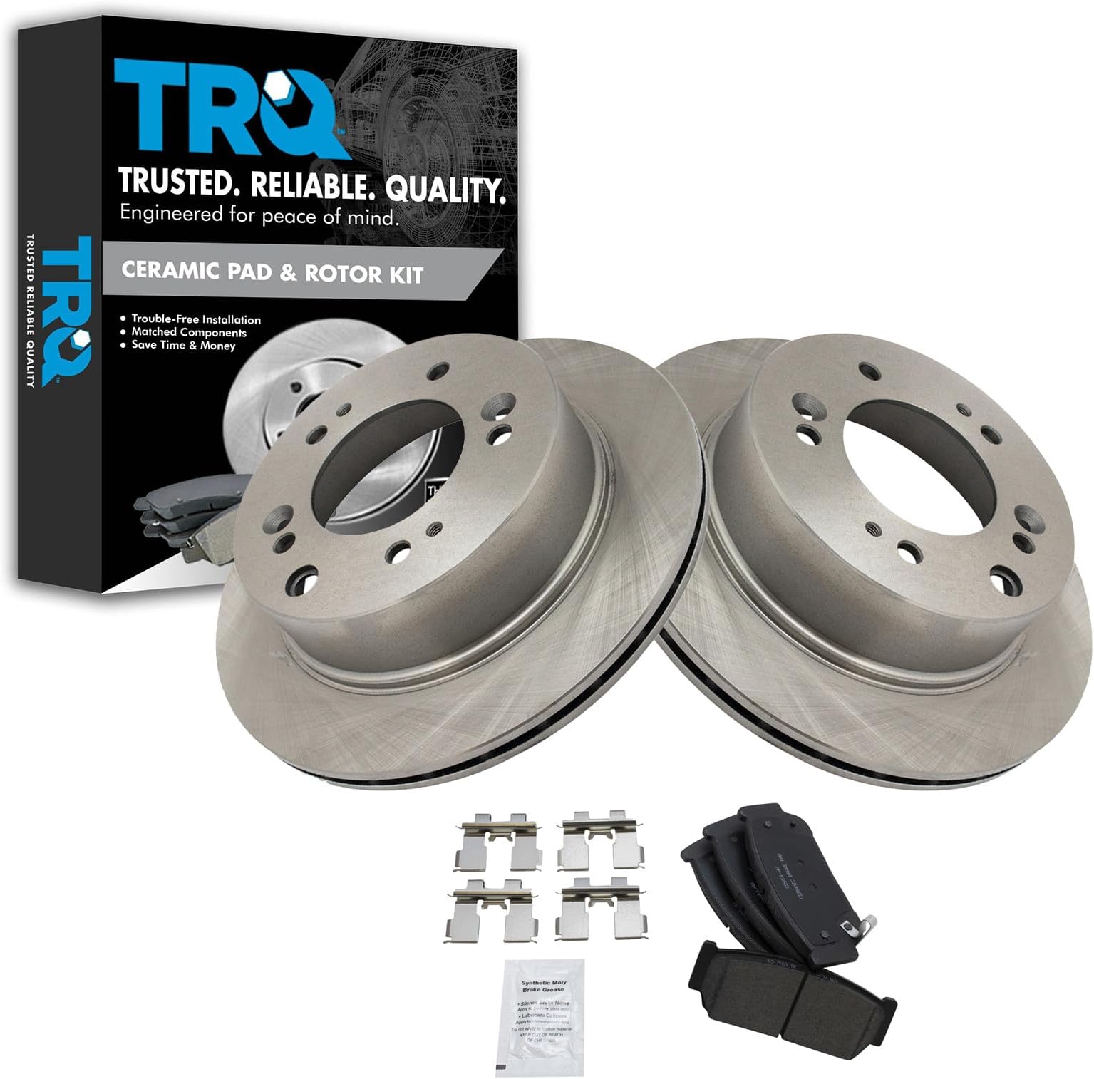 TRQ Rear Brake Pad and Rotor Set Ceramic Vented Rotors Compatible with 2007-2009 Kia Sorento
