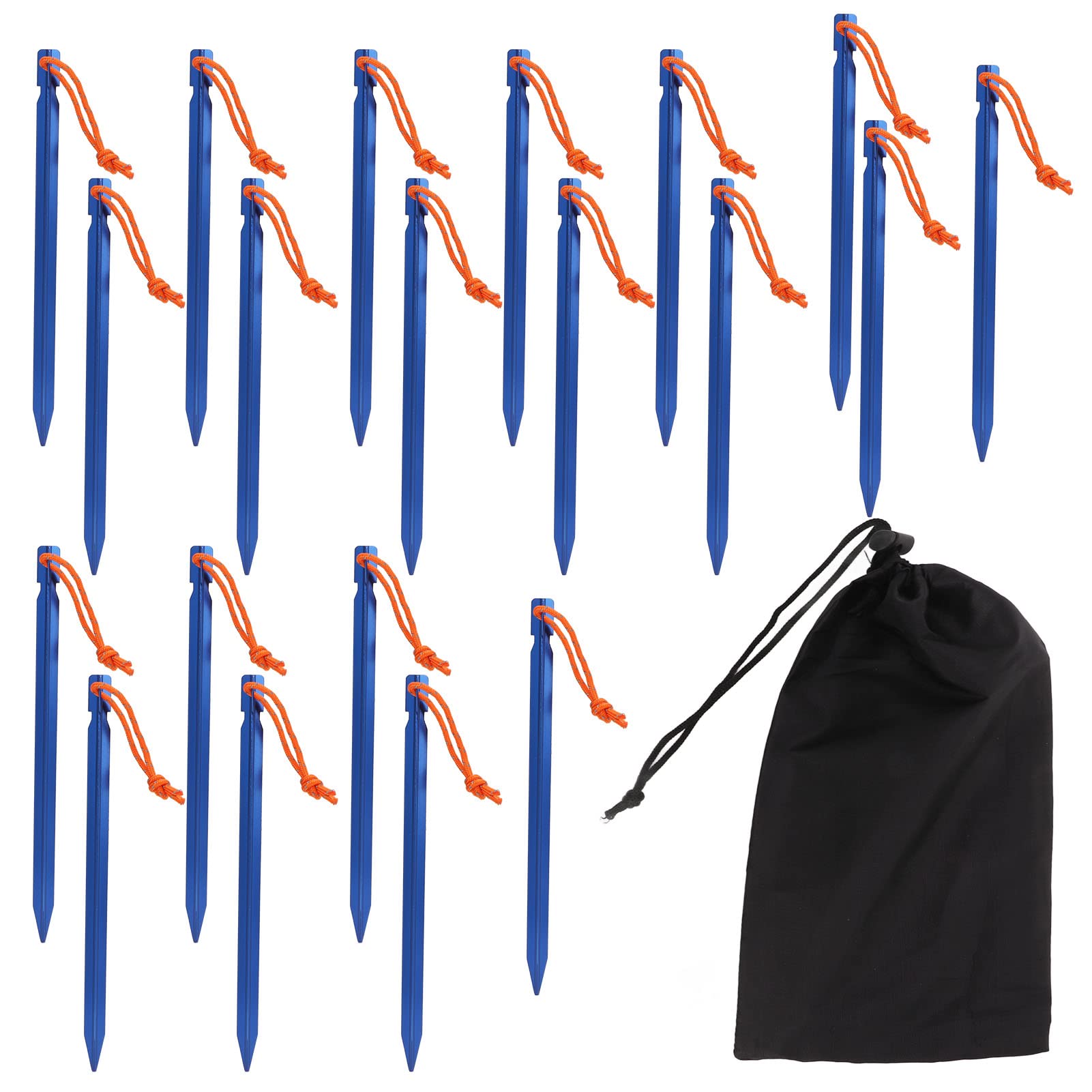 20 pezzi Picchetti per tende a forma di V, robusti, in lega di alluminio con corde per tettoie da campeggio all’aperto, picchetti da giardino impermeabili lunghi 9 pollici per cond (Blu)