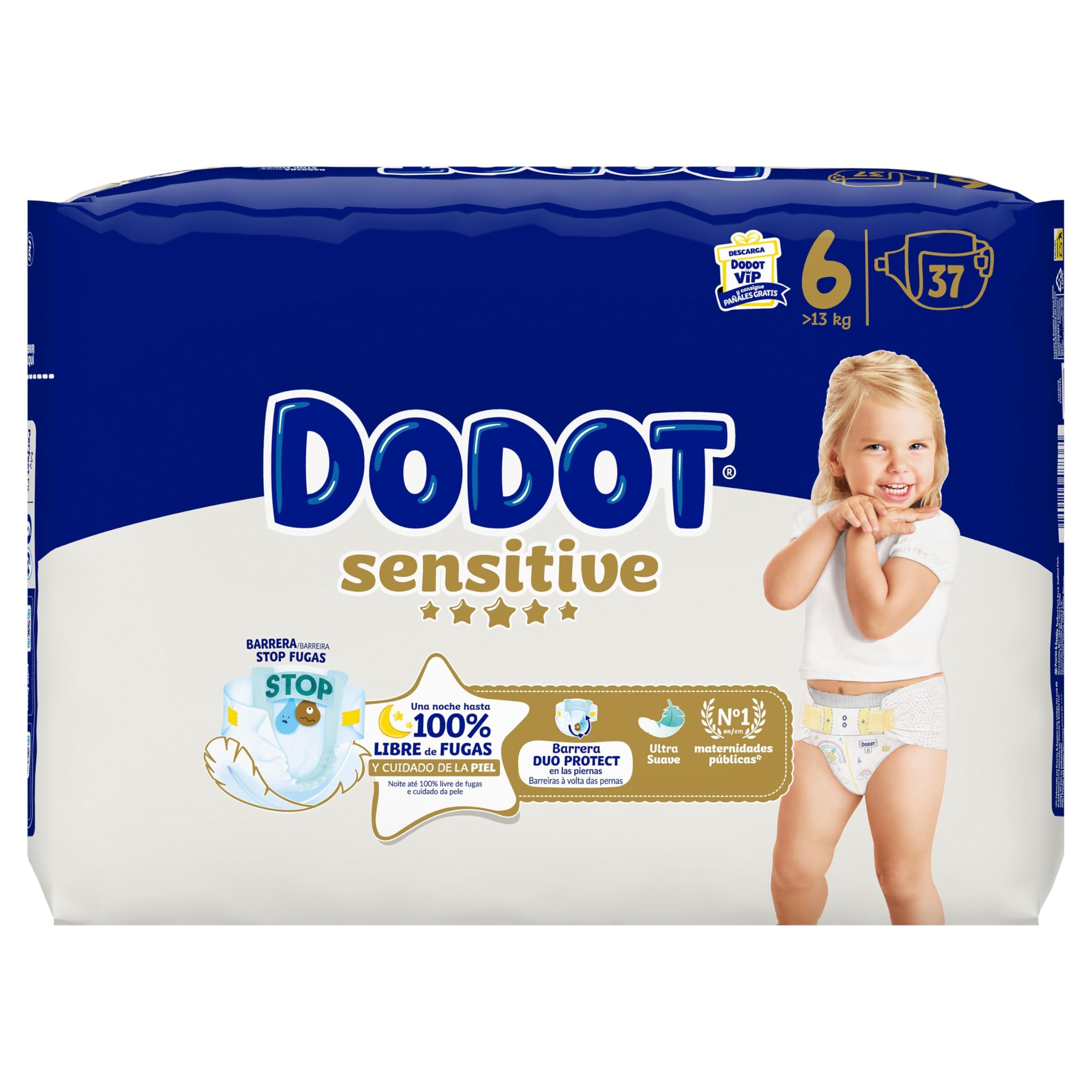 Dodot Pañales Bebé Sensitive Talla 6 (+13 kg), 111 Pañales, Hasta 12 h De Protección Antifugas y Cuidado de la Piel, Pack Mensual