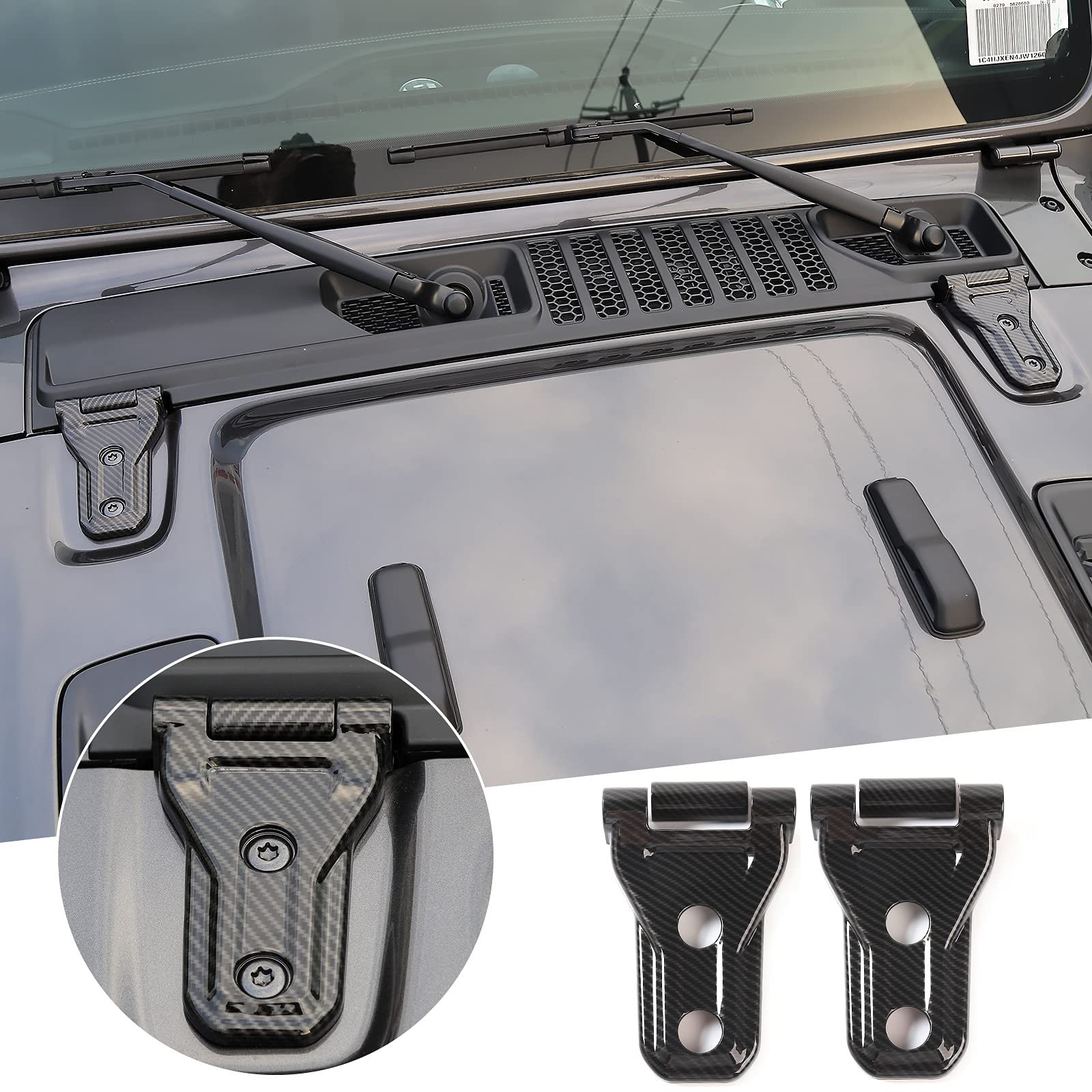 RT-TCZ Hood Hinge Cover Exterior Decoration Kits Accessories for 2018-2023 Jeep Wrangler JL JLU and Gladiator JT (Carbon Fiber Grain)