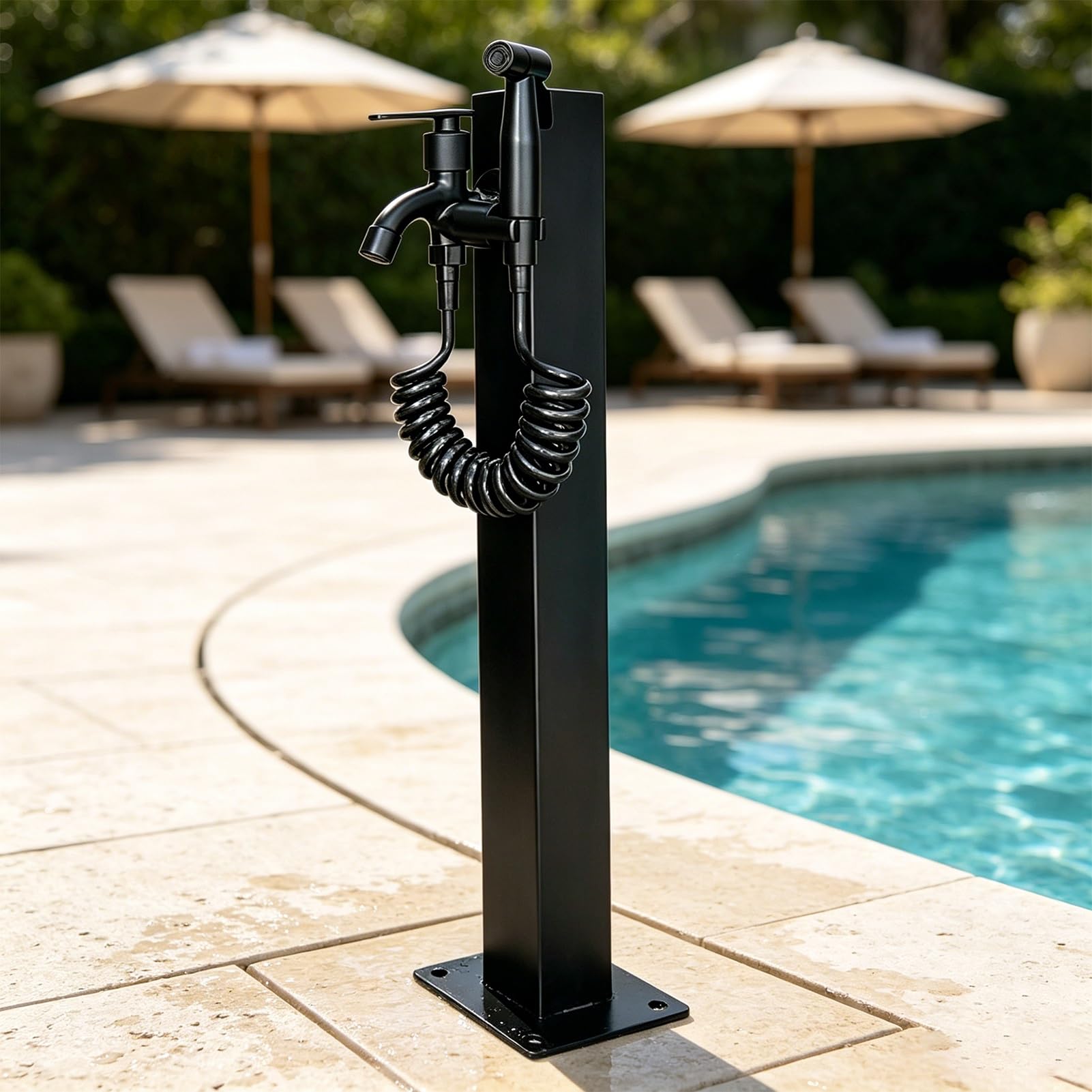 Freeze Proof Outdoor Faucet Column, Modern Stainless Steel Poolside Standing Water Tap Yard Hydrant for Villa Courtyard Deck - 60/95cm Tall