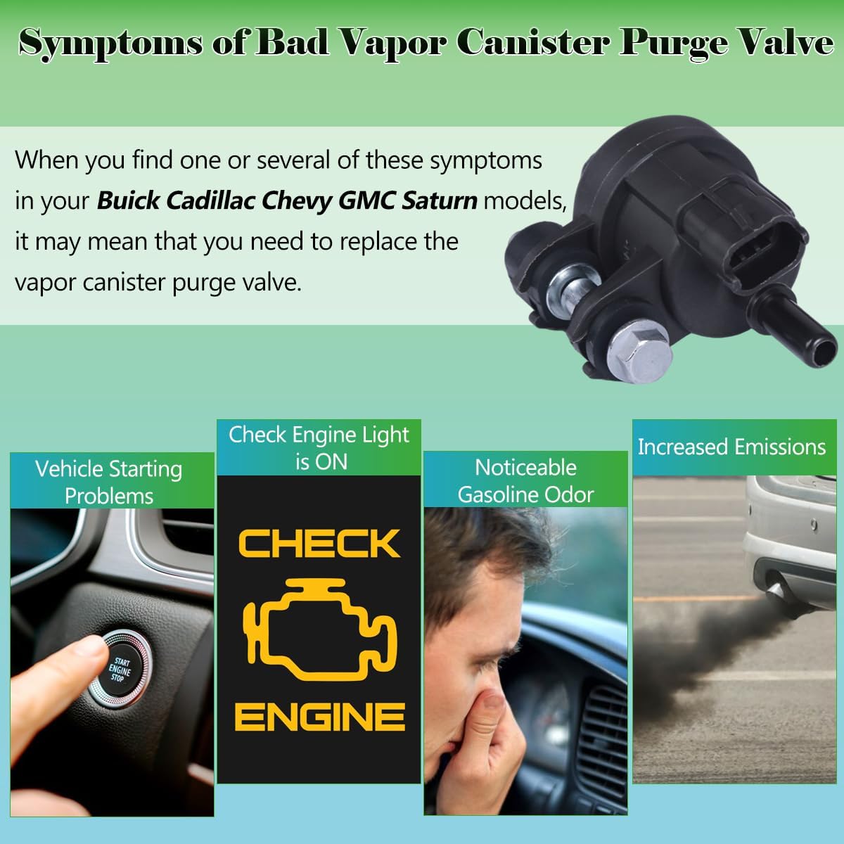 Vapor Canister Purge Valve 12610560 Compatible with Chevy Camaro Caprice Colorado Equinox Impala Traverse, GMC Acadia Canyon Terrain, Cadillac ATS CTS XTS SRX Replaces OE# 12690512 911-082