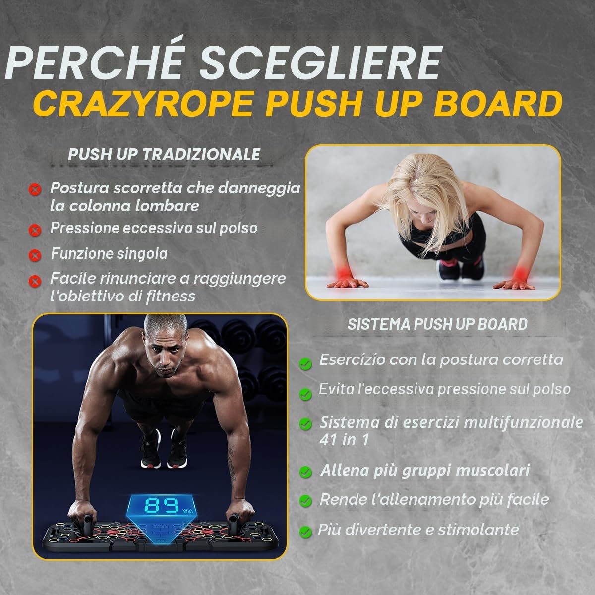 Tavola pieghevole 41 in 1 con contatore, ampia tavola per flessioni con manico per allenamento muscolare e allenamento della forza, 41 posizioni combinate