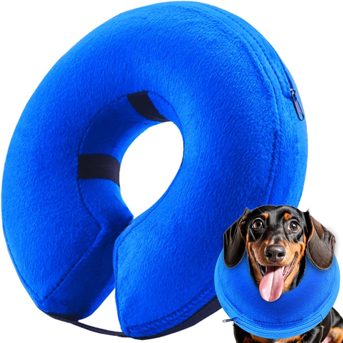 Inflatable Dog Cone Collar (M Size), Soft Blow-up Protective Recovery Dog Collar, Pet Donut Cone Collar, Comfy Elizabethan Collar After Surgery for Medium Dog to Prevent Biting, Blue [Neck: 8"-12"] Medium Blue