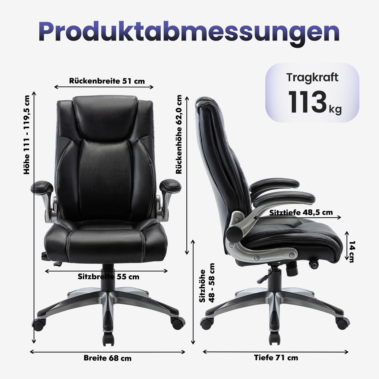 COLAMY Bürostuhl Ergonomisch, Chefsessel mit Hoher Rückenlehne, Ergonomischer 360° Drehstuhl für Büro, Schreibtischstuhl Lederstuhl mit Verstellbarer Neigungsverschluss, Schwarz