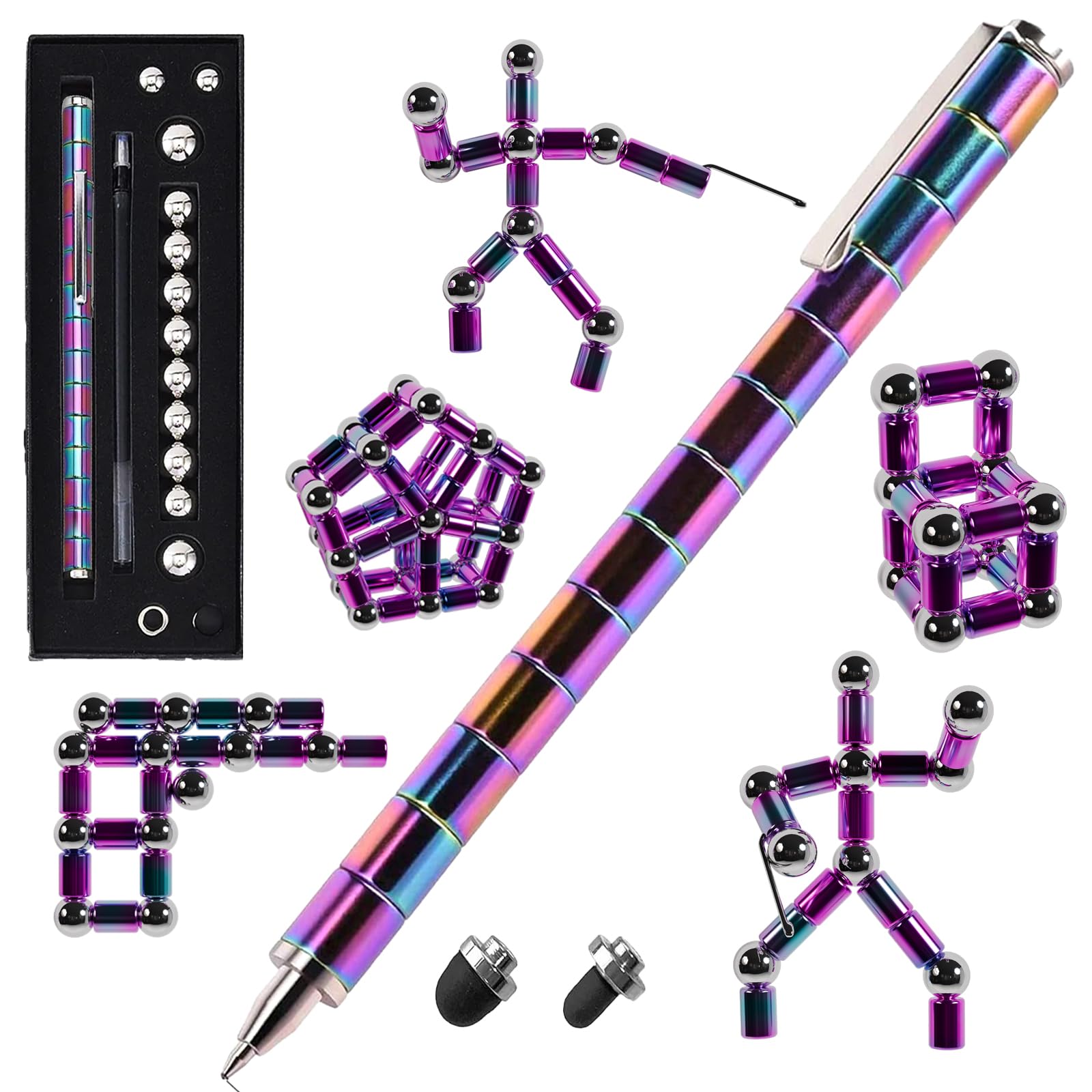 Aionly Fidget Magnetic Pen, Decompression Ballpoint Magnet Pen Fidget Toys For Ages 8-13, Christmas Stocking Filler Gift For Teenage Boys Girls 8 9 10 11 12 Years Old, Unique Gadgets (Rainbow)