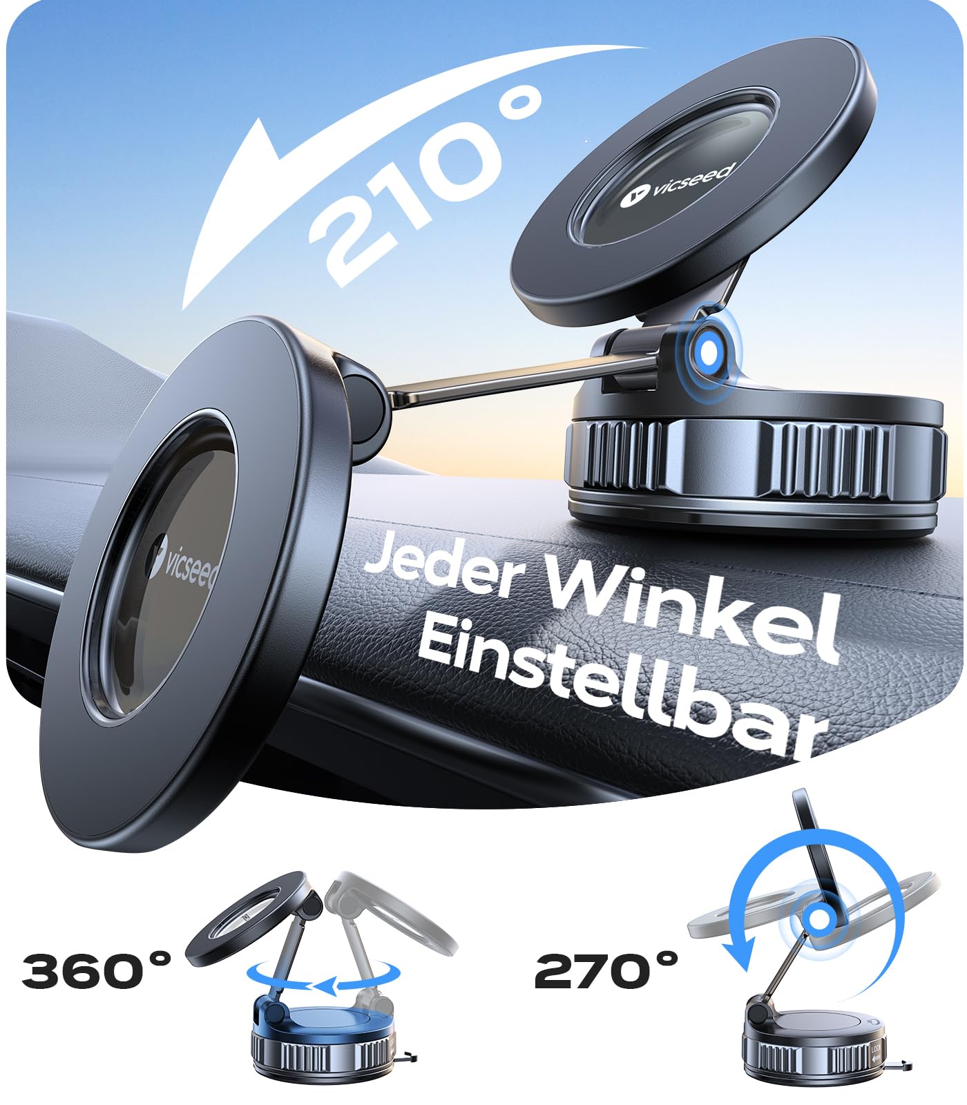 VICSEED Upgraded - Supporto magnetico a doppio strato e ventosa, girevole a 360°, per iPhone, Samsung e smartphone