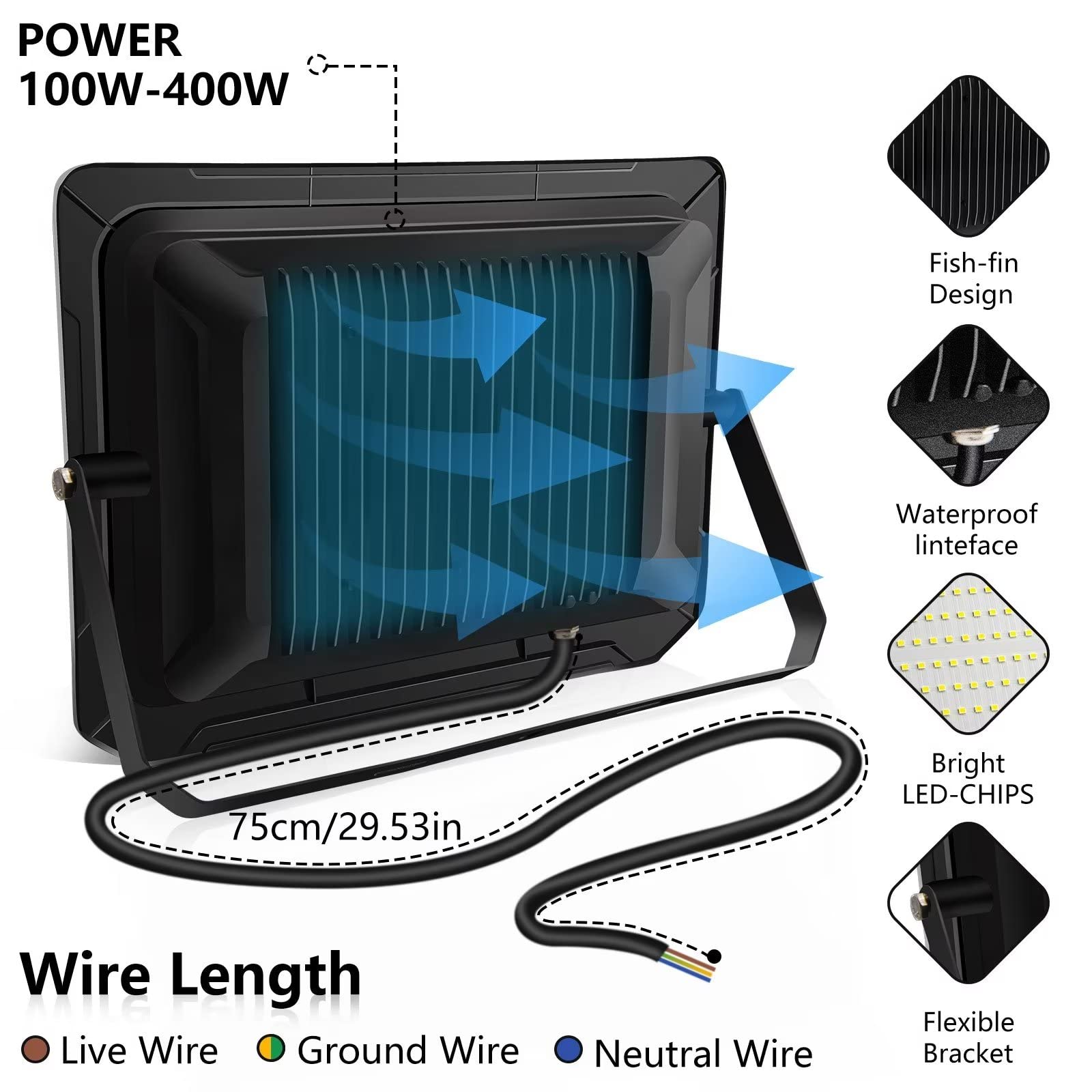 loyal 300W 30000LM LED Strahler Außen, 6000K Kaltweiß LED Fluter Flutlicht, IP65 Wasserdicht LED Außenstrahler, Superhell Innen- und Außenleuchten LED für Gärten Garage Hinterhof Flur