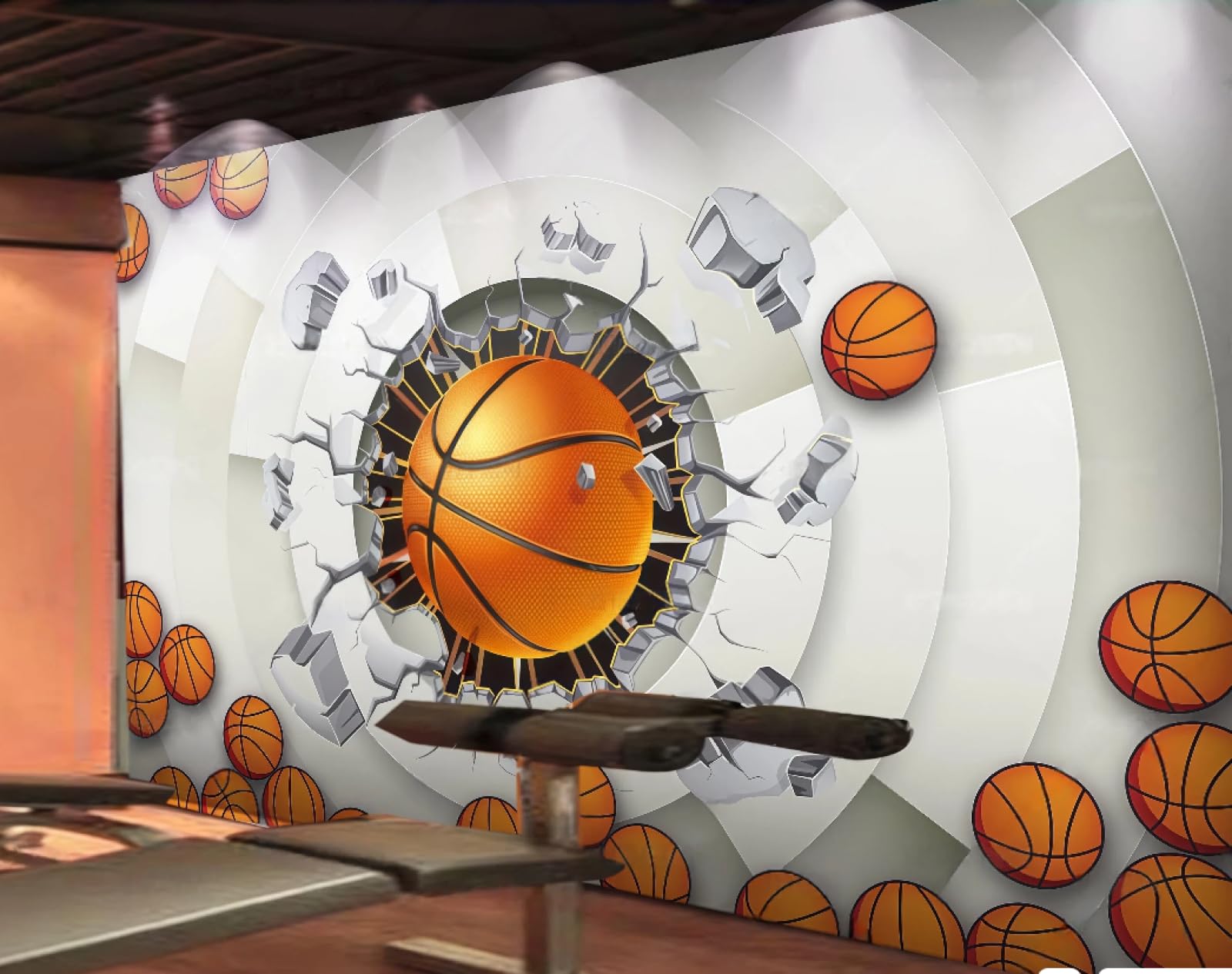 XDOUBAO Wallpaper Three-Dimensional Through The Wall Basketball Theme Gym Afternoon Tea Western Restaurant Background Wall Wallpaper Coffee Shop Mural,3D,150x105cm