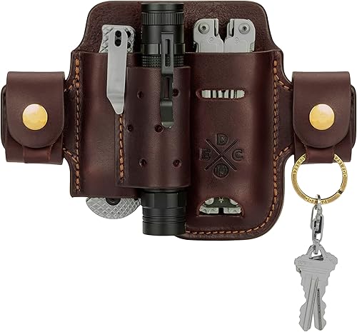 Funda multiherramienta y funda de linterna, bolsa de cuero EDC para cinturones también se adapta a cuchillos y llaves, compatible con Leatherman,