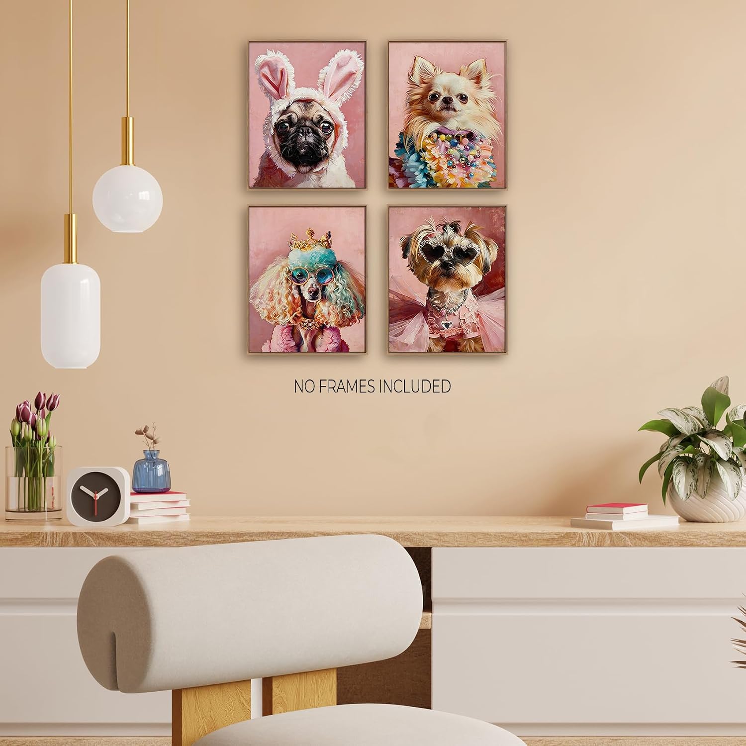 Foritho Luxury Fashion Trendy Dog Wall Art Prints 8x10 Set of 4 Unframed | Dog Mom Lover Gifts Wall Decor Pictures Posters for Girls Bedroom Room Dorm, Glam Fashion Funny Puppy Dog Wall Decor