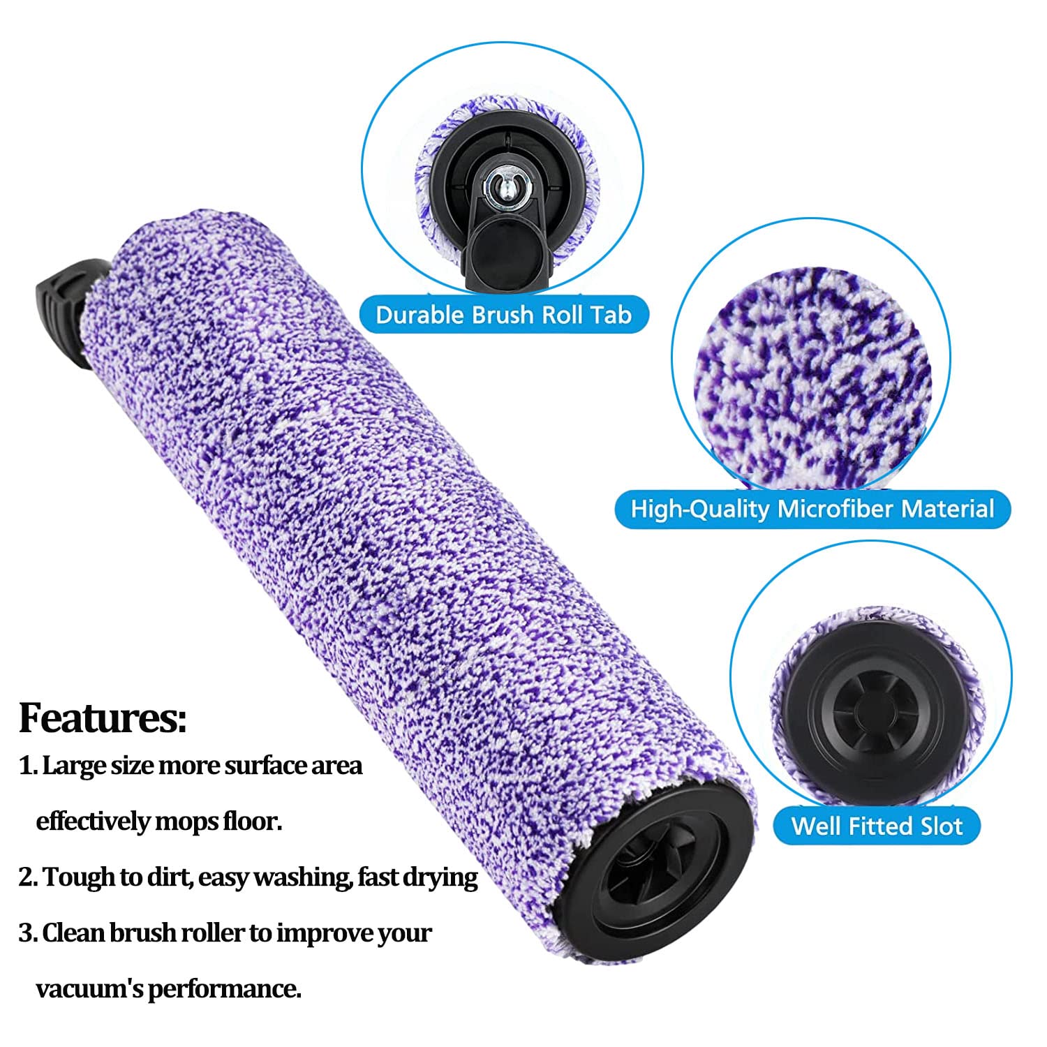 Donkivvy Set di spazzole a rullo e filtro di ricambio per aspirapolvere Shark HydroVac 3 in 1 multi-superficie WD100, WD101, WD200 – 1 rollBrush, 2 schiuma, 2 HEPA