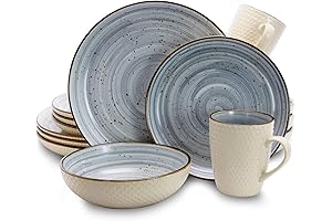 Elama Round Farmhouse Dishes Set for 8 - Stoneware Luxurious Mellow Dinnerware...