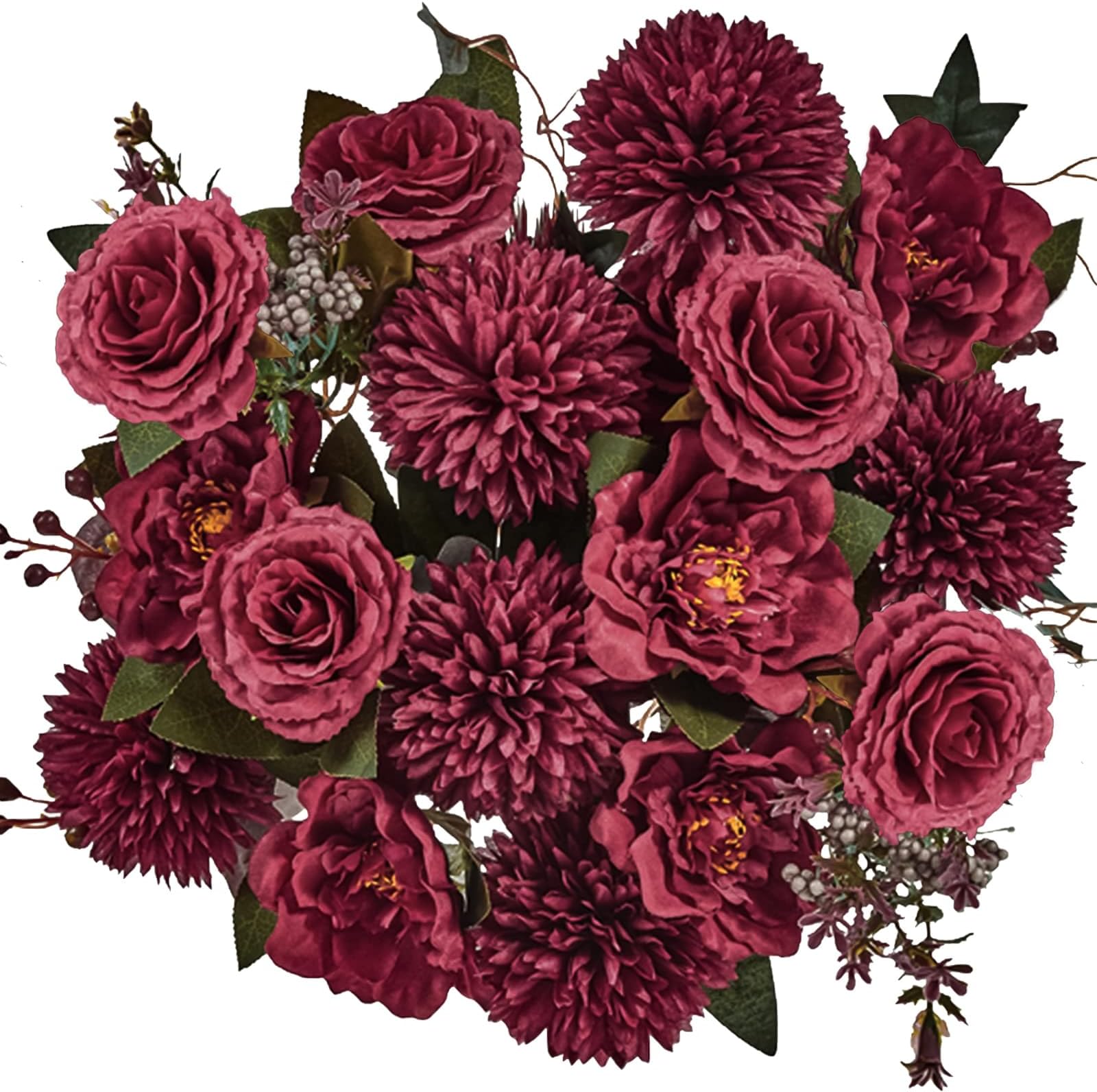 LA.PONEE Premium Burgundy Silk Flowers Bouquet, Artificial Floral Arrangements, Fake Flower for Wedding Bridal Bouquets, Home Decorations, Baby Shower, Table Centerpieces