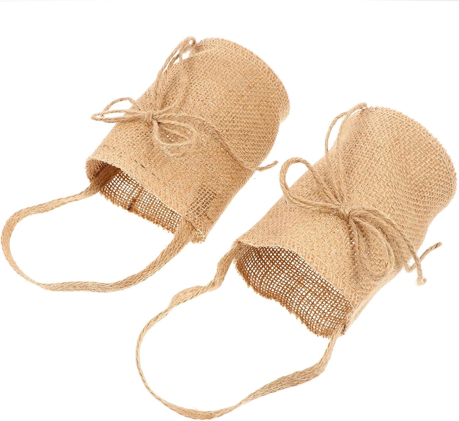 Wedding Flower Baskets Burlap Linen Flower Girl Baskets for Wedding Party Decor 2pcs