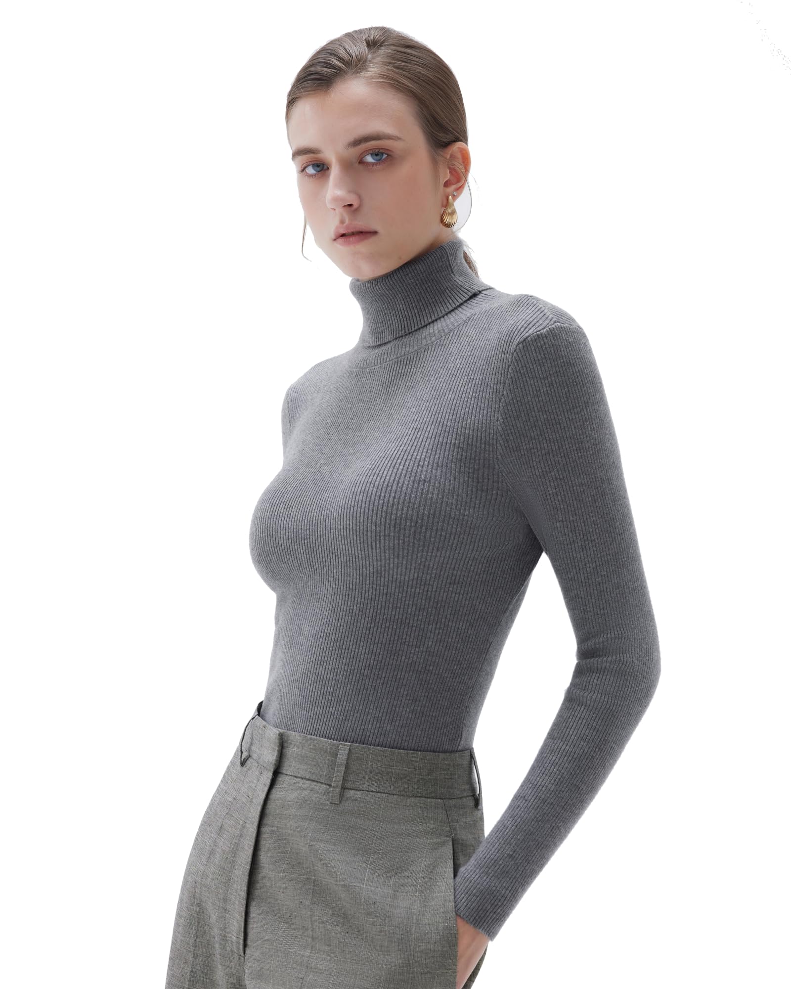 SUUKSESS Women Turtleneck Cashmere Blend Sweater Long Sleeve Shirts Fall Basic Thermal Tops Winter Clothes
