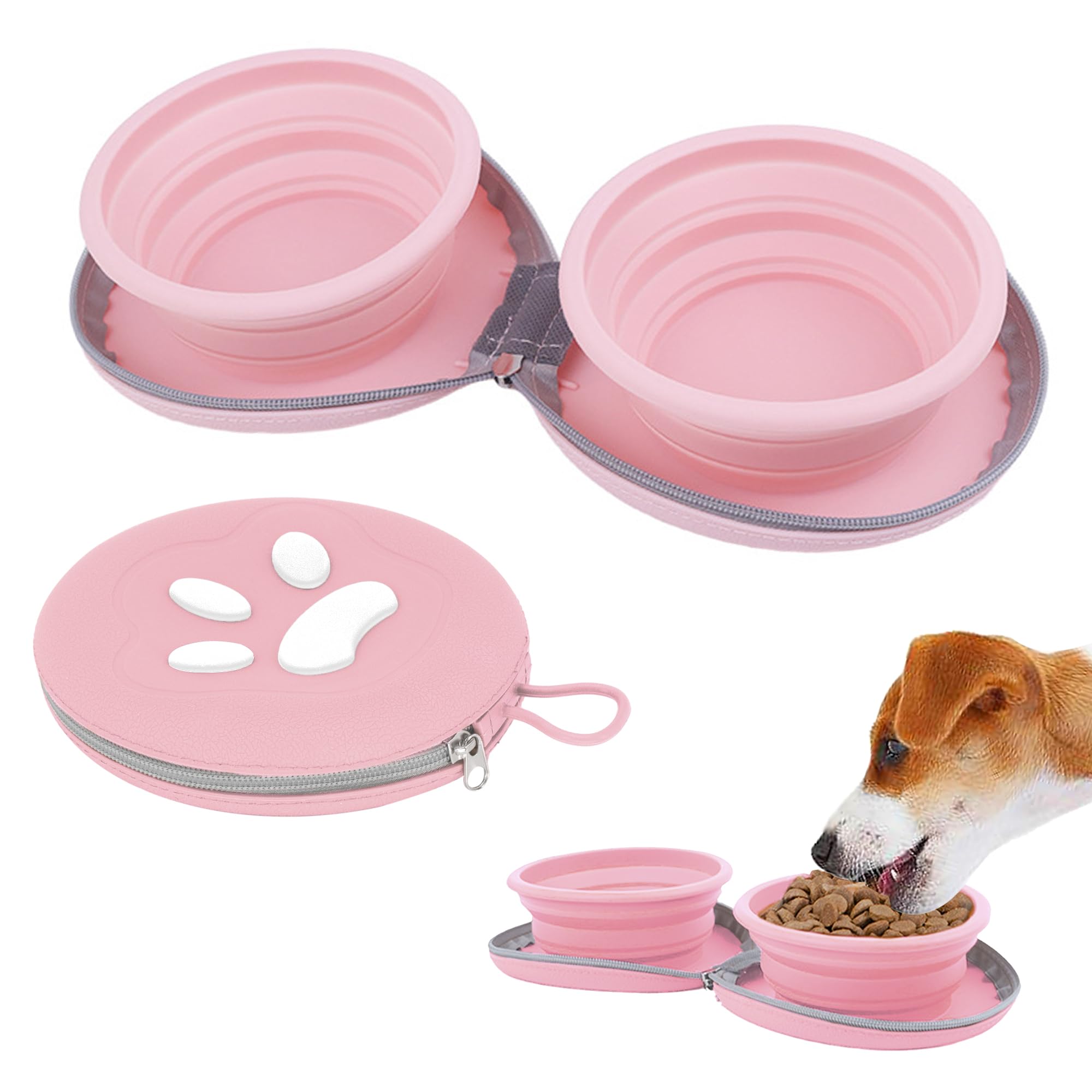 Gamelles pliables pour chien rose mangeoire eau nourriture de voyage