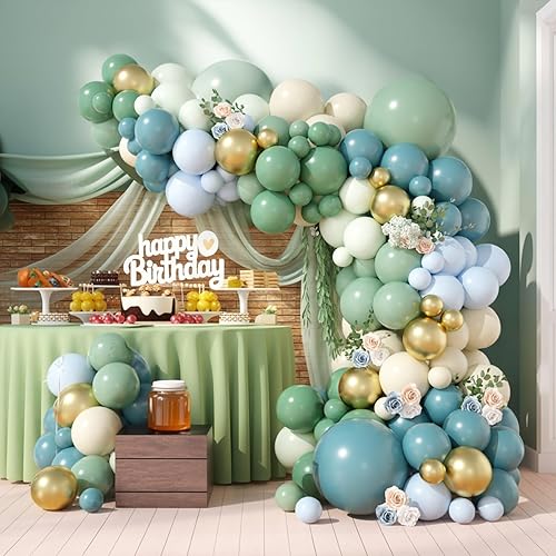 Miniatura 10 de Kit de arco de globos azules y amarillos, guirnalda de globos azul amarillo con globos de látex azul maca amarillo y blanco, guirnalda de arco de