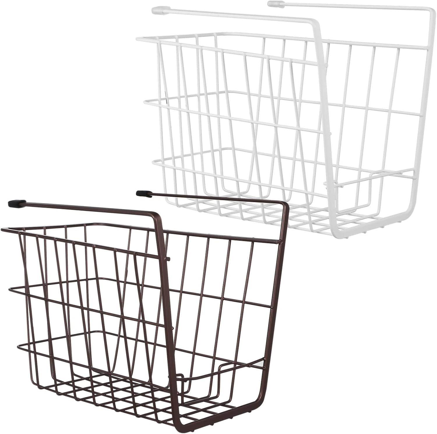 Hanging Storage Baskets for Kitchen 2 Pack White under Shelf Iron Wire Baskets Pantry Cabinet Organizers