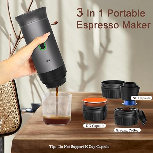 Miniatura 2 de LumoShine Máquina de café expreso portátil, mini máquina de café expreso, cafetera autocalentable compatible con café molido, cápsula para camping,