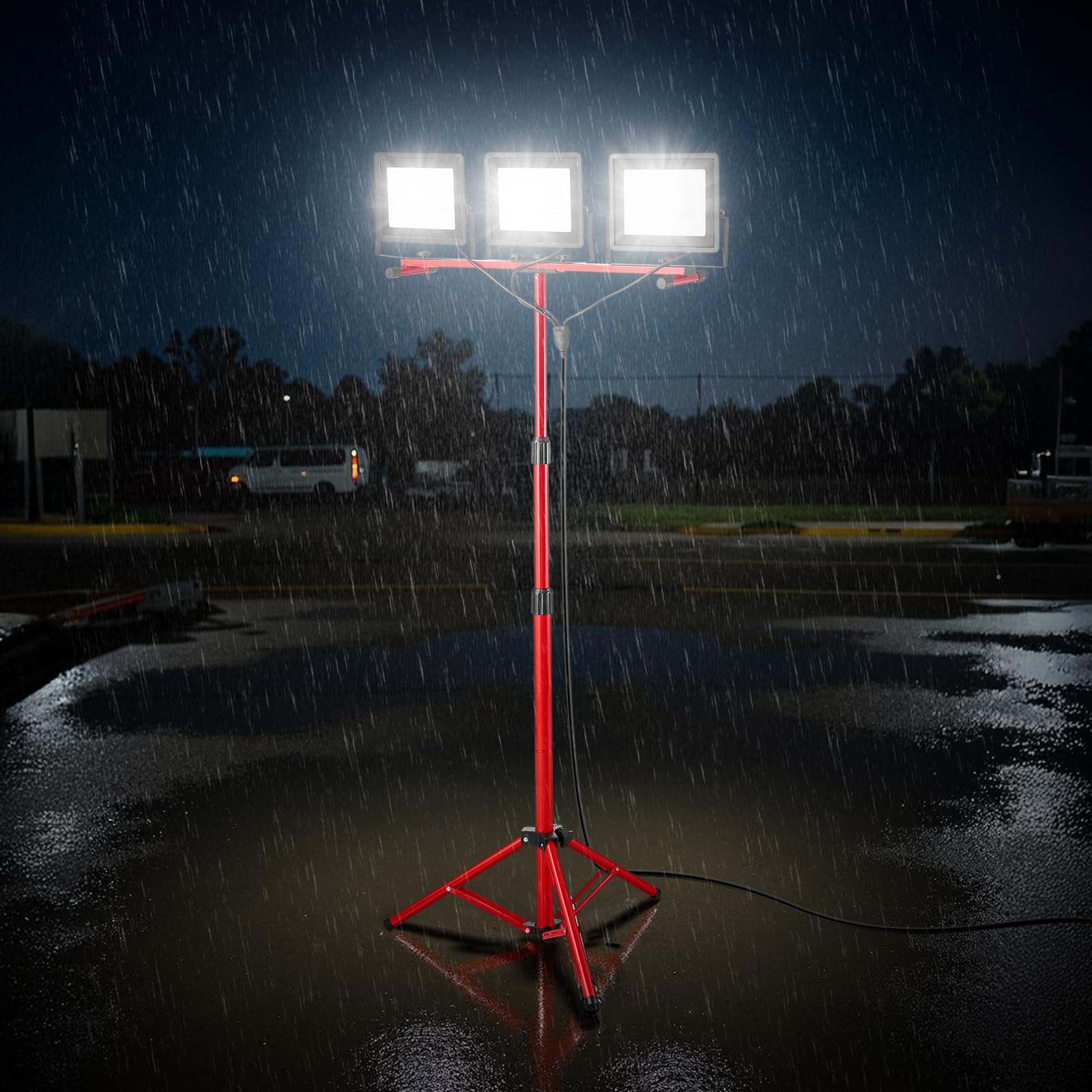 VEVOR Luz de Trabajo LED con Soporte, 15 000 Lúmenes, Luz de 3 Cabezales con Interruptor Individual, Trípode y Cable de Alimentación de 3,3 m para Obras de Construcción, Resistente al Agua IP65