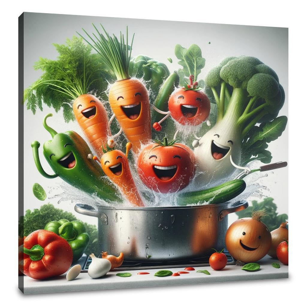 Home Art Haven Multicolour Veggie Splash Kitchen Canvas Wall Art For Dining Room, Print Picture Painting For Home, Office Artwork Decor Ready To Hang 40 X 40 Cm