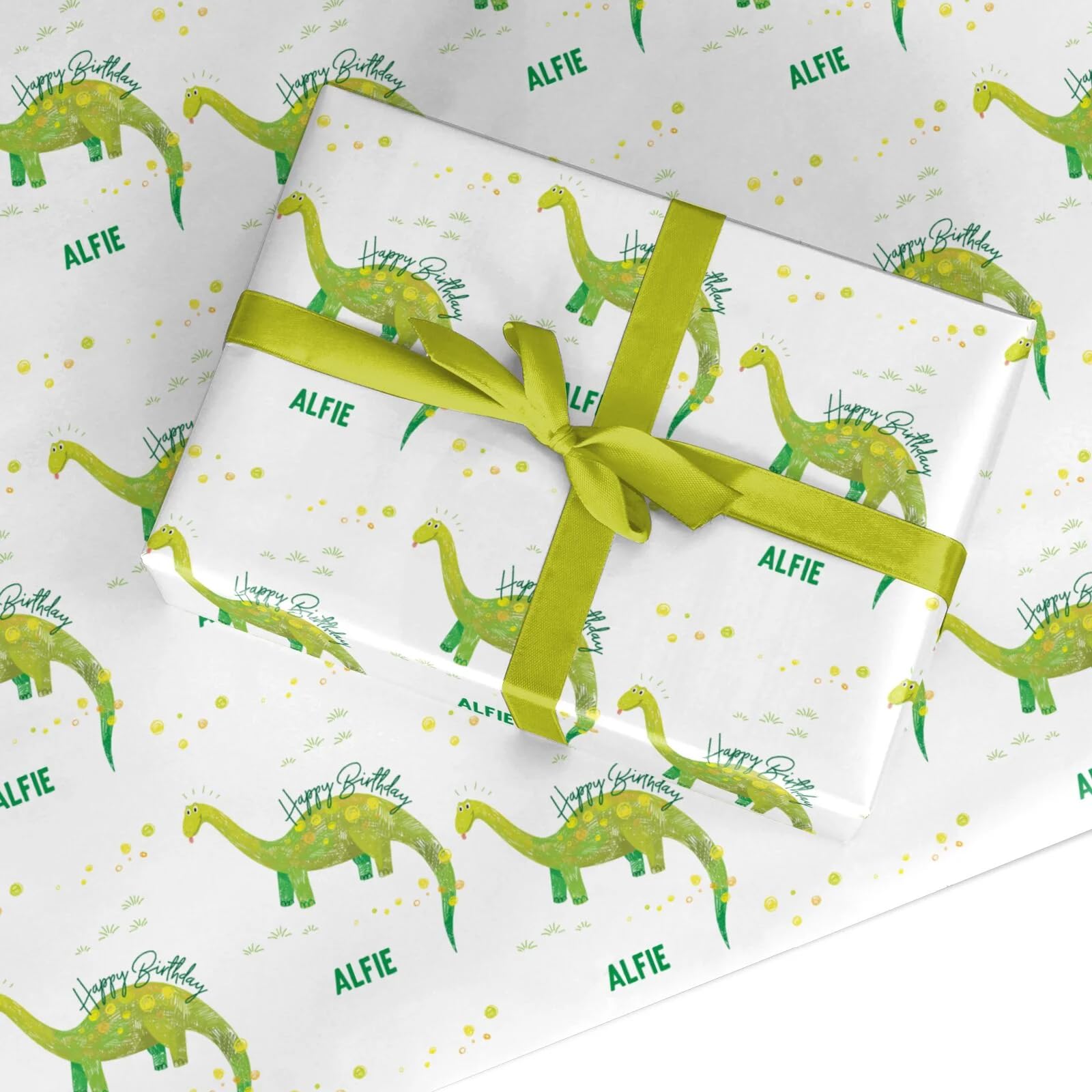 Personalised Dinosaur Happy Birthday Wrapping Paper – Custom Name Gift Wrap for Boys, Girls & Kids – Recyclable Party Paper with Dino Design by Dyefor - Large Roll (50cm x 3.6m)