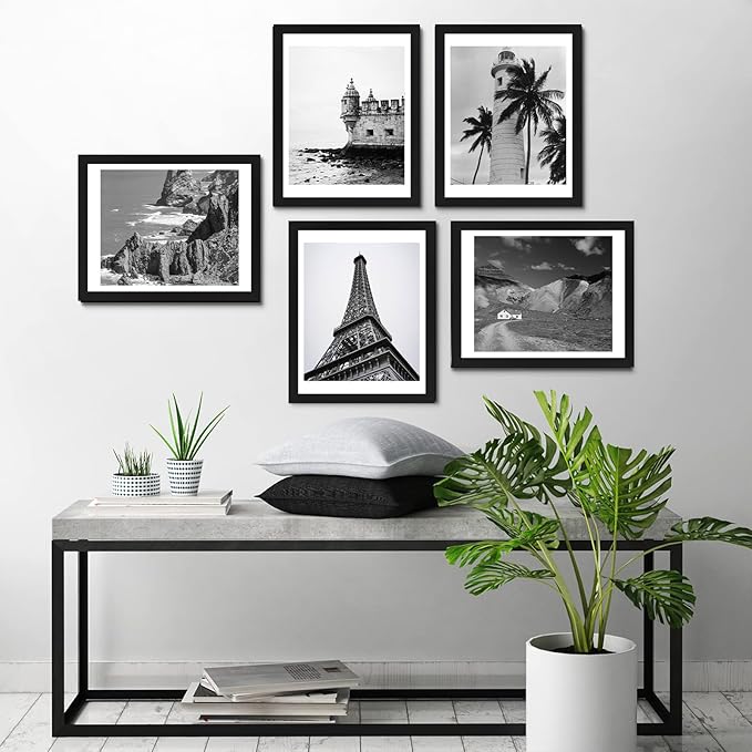 11x14 Picture Frame Set of 9, Photo Gallery Wall Frame Set, Display Pictures 8x10 with Mat or 11 x 14 Without Mat, Multi Photo Frames for Wall Mounting or Table Top Display, Rustic Brown