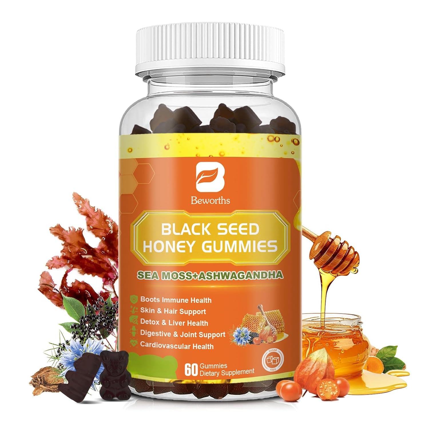 Gomas Veganas de Óleo de Semente de Jasmin e Musgo do Mar: Suplemento com 60 g de Benefícios para Juntas, Cabelo e Pele