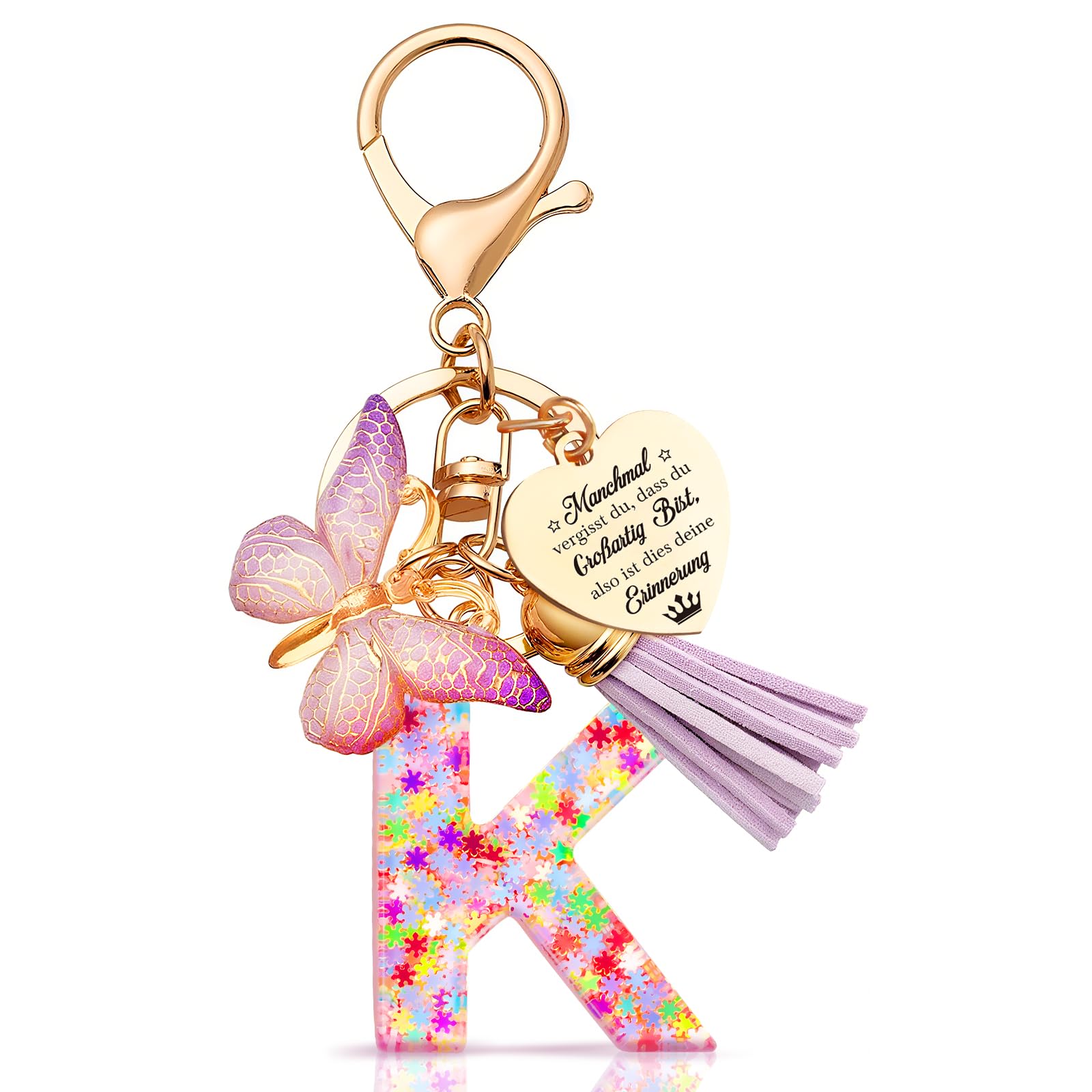 Anruzon Schlüsselanhänger Mädchen - Buchstabe Schlüssel - Anhänger Schmetterling Schlüsselanhänger - Weihnachten - Einschulung Geschenk - Keychain Geschenk für Kinder, Mädchen, Frauen