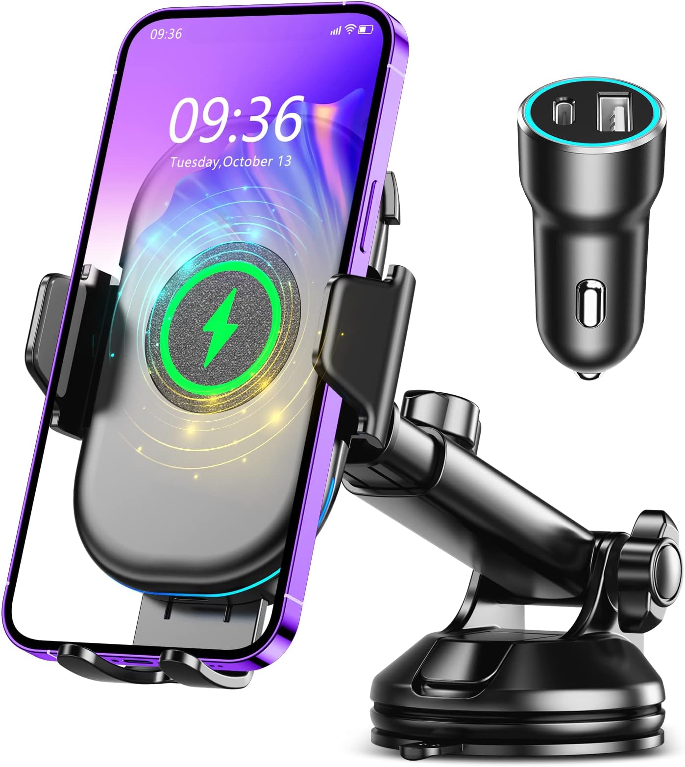 Chargeur Voiture Induction 15W ISEYOU – Support Avec Serrage Automatique, USB-C, Noir
