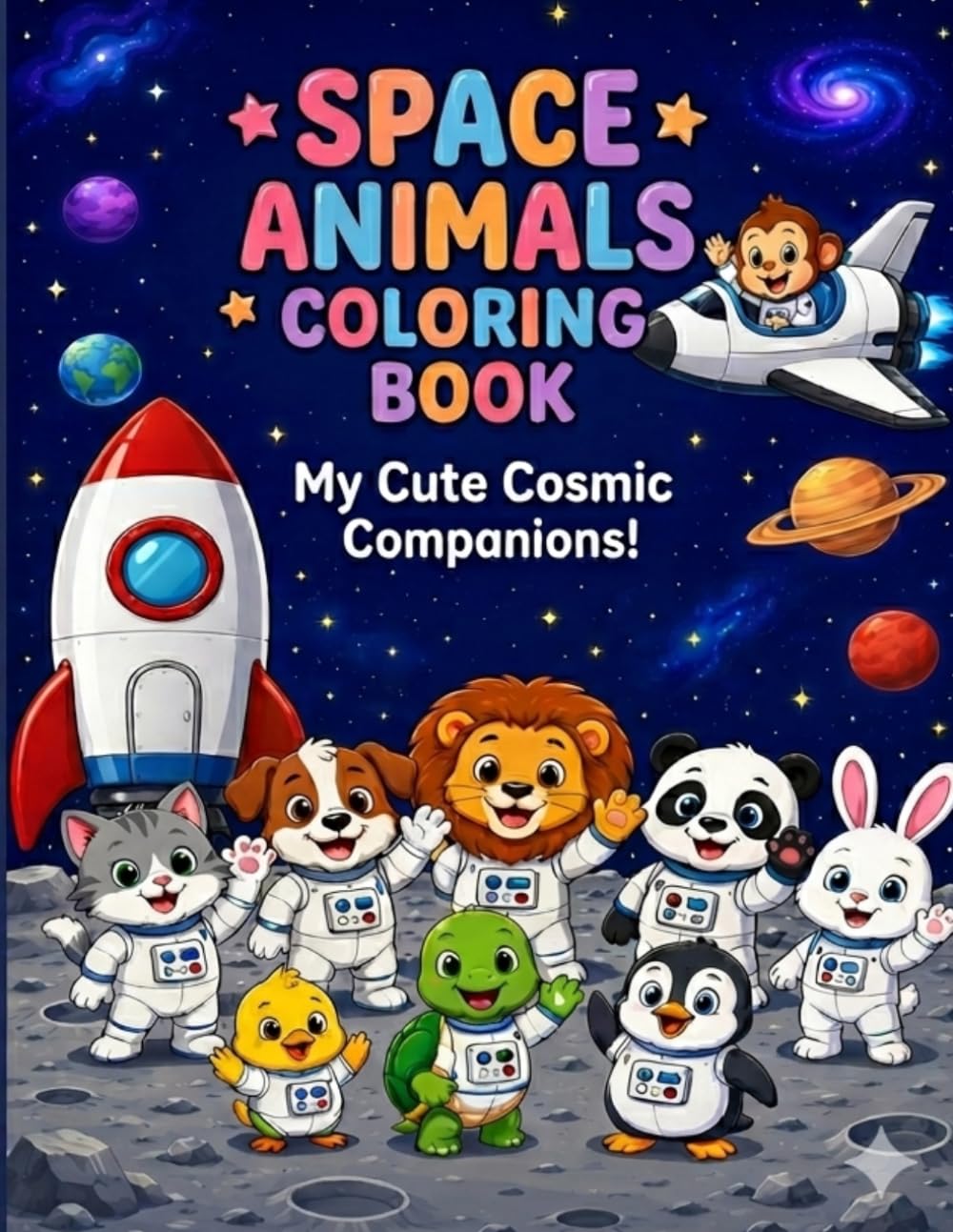 Animals in Space Coloring Book: An Intergalactic Journey with Adorable Animals, Rockets, and Stars for Creative Kids