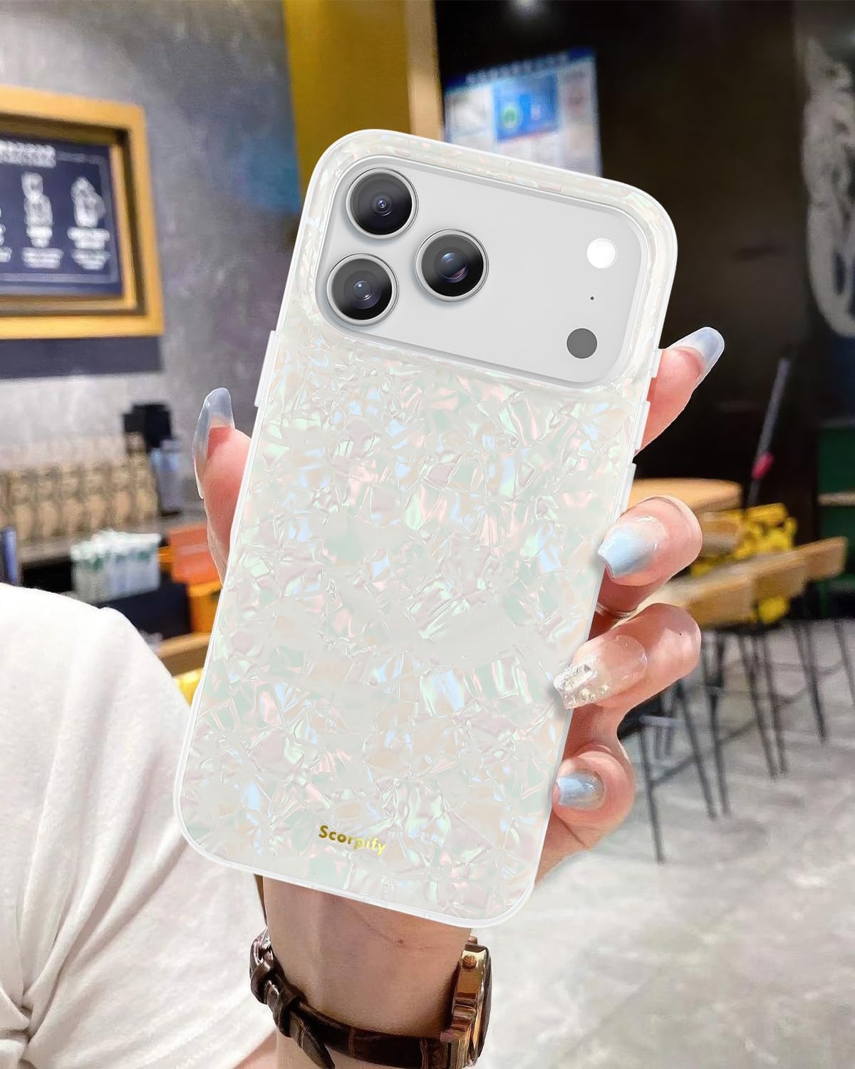 SCORPIFY for iPhone 17 Pro Case [Compatible with MagSafe] with Colorful Pearl Iridescent Design, Cute Clear Magnetic Phone Cover for Women Girls and Men, Bumper with Mother of Pearl Shell Pattern - Image 3
