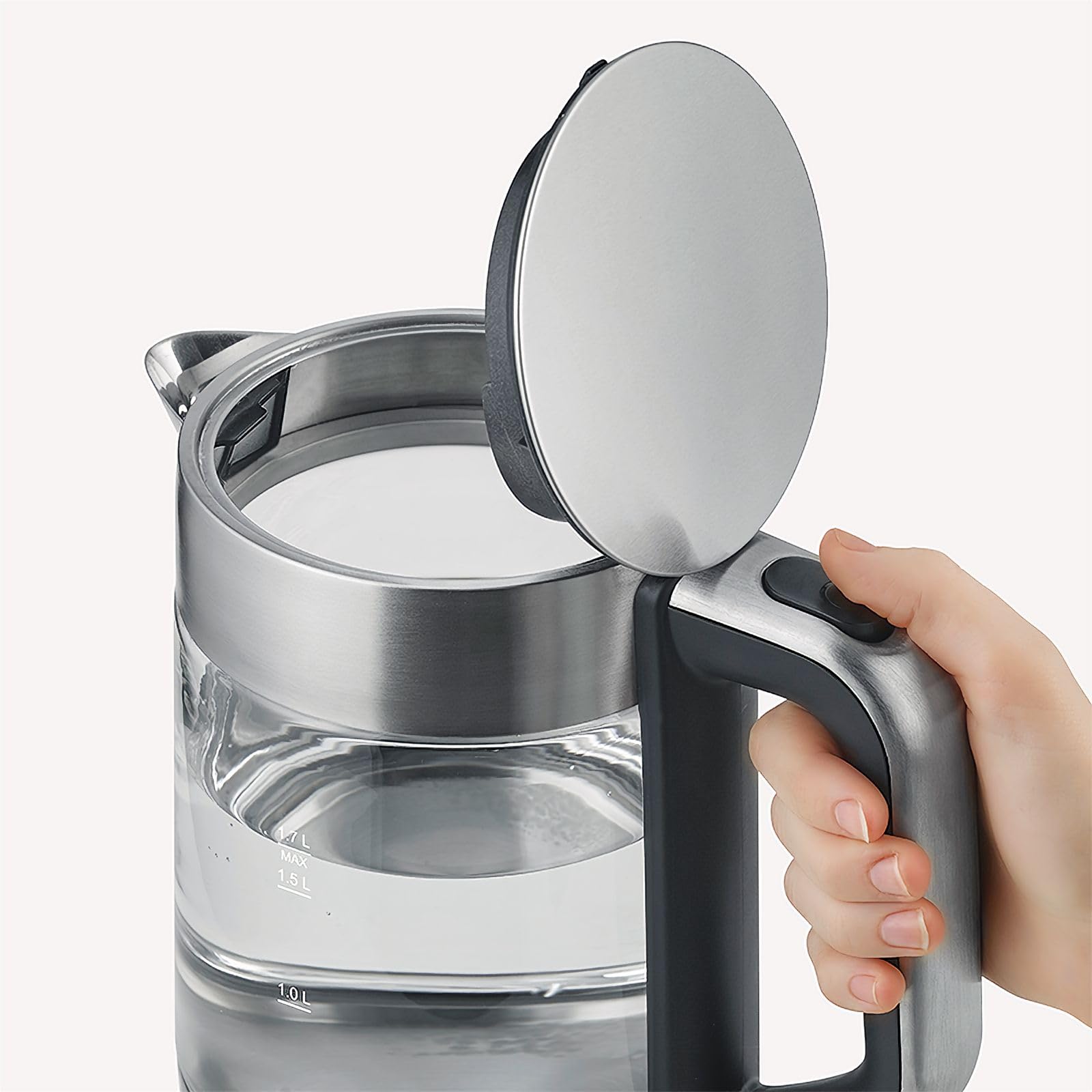 SEVERIN WK 3420 Bollitore per acqua 2200 W in vetro e acciaio inossidabile, Teiera elettrica con capacità massima di 1,7 litri, Bollitore acqua elettrico con filtro estraibile
