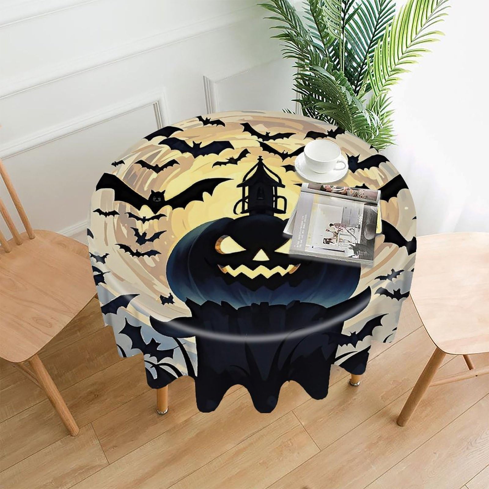 FekiLoot Halloween Flying Bats Tablecloth Decorative Round Table Cloth Wrinkle Resistant Washable Circle Table Cover Round Tablecloth for Picnic Party Camping Dining 60 Inch