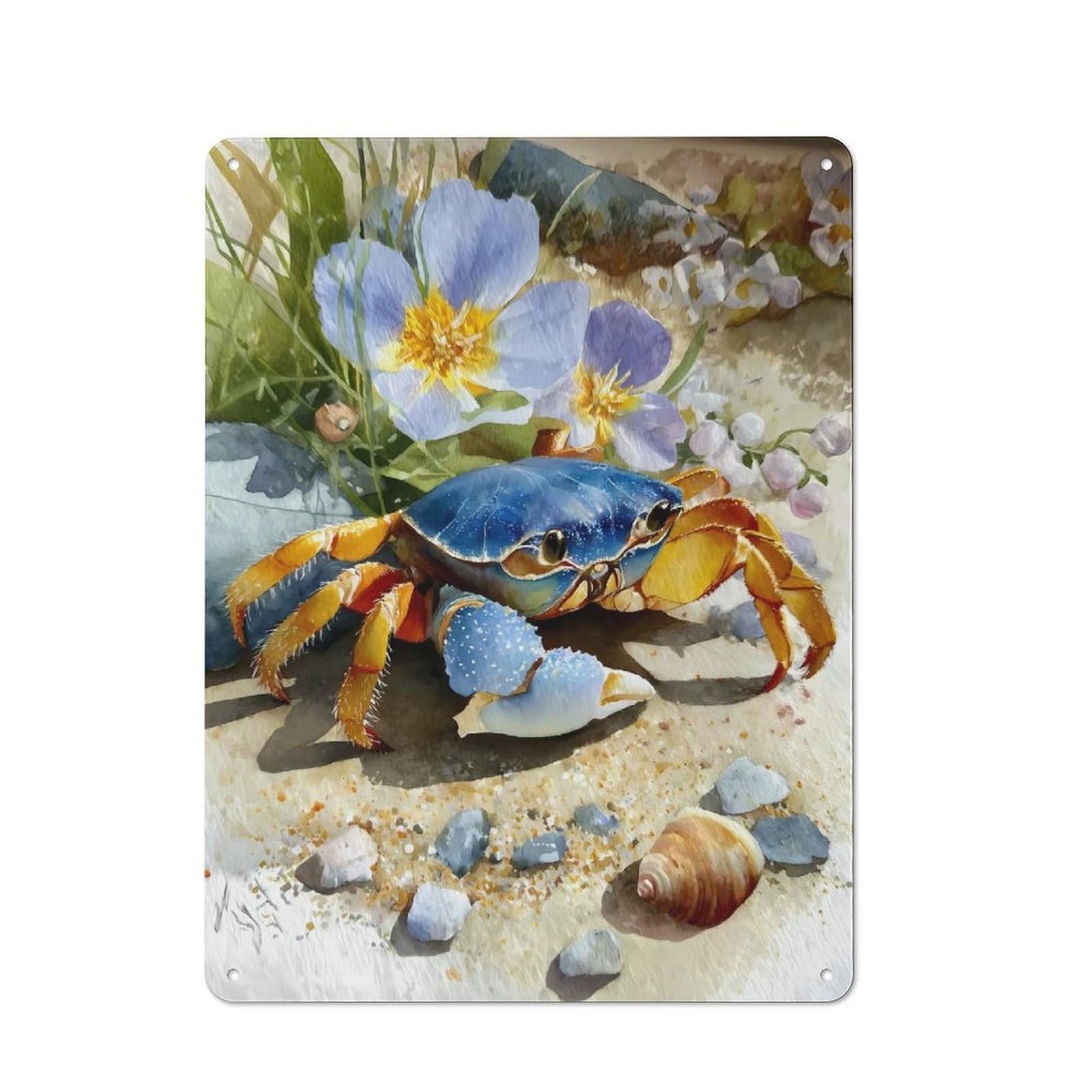 Blue Crab Watercolor Painting Printed Metal Sign, Easy to Hang Plaque for Home Bar, Pub Room Or Kitchen Wall, 40x30cm