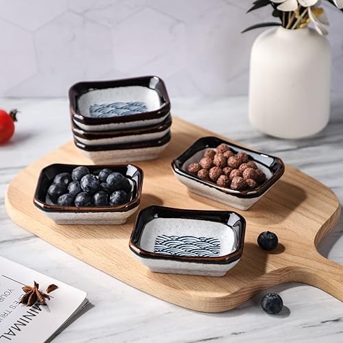 Miniatura 6 de forkmannie Juego de 6 platos de cerámica para salsa de soja, platos de aperitivo, platos de acompañamiento, platos de servir, juego de vajilla de