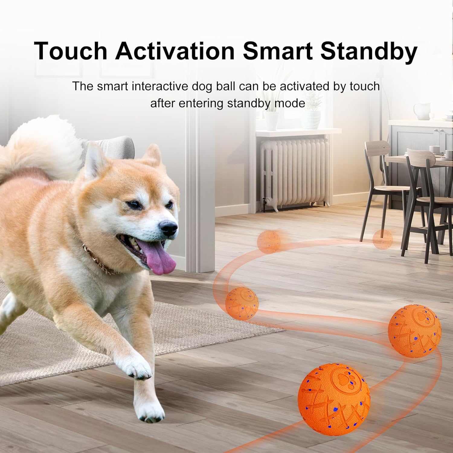 Moving Dog Toy, Interactive, Bouncing and Rotating, Silent Foam Material, IP54 Waterproof Rating, Smart Active Rolling, Stimulation Toys for Medium and to Keep Them Busy (Orange)