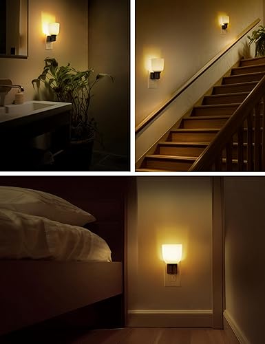 Miniatura 7 de LOHAS - Luces LED nocturnas enchufables a la pared, paquete de 2 luz nocturna regulable, brillo ajustable de 0-100 lúmenes, sensor de atardecer a