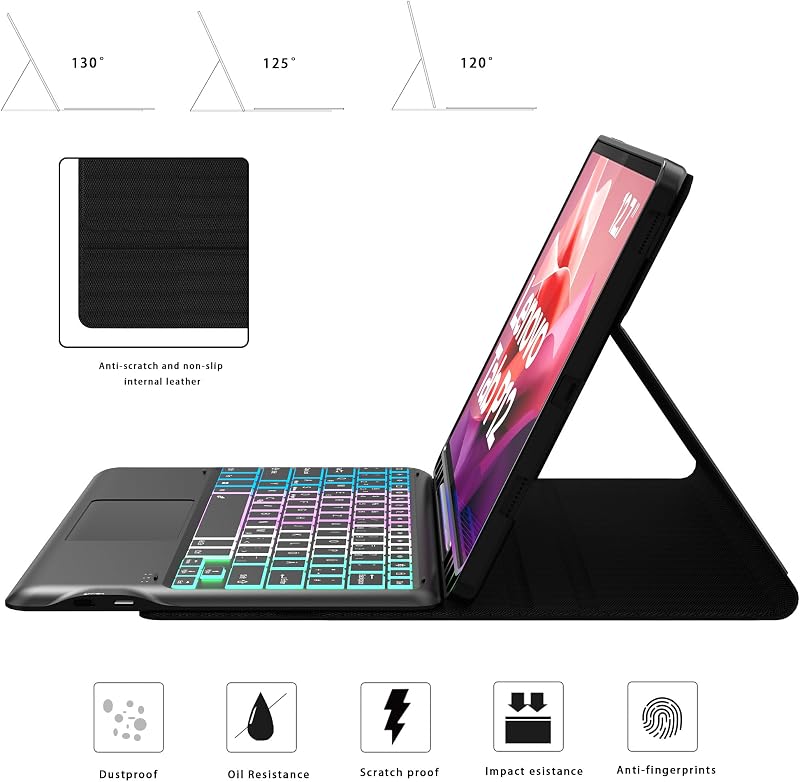 ROOFEI Lenovo Tab P12 12.7" tok billentyűzettel, RGB világítás, trackpad és tolltartó