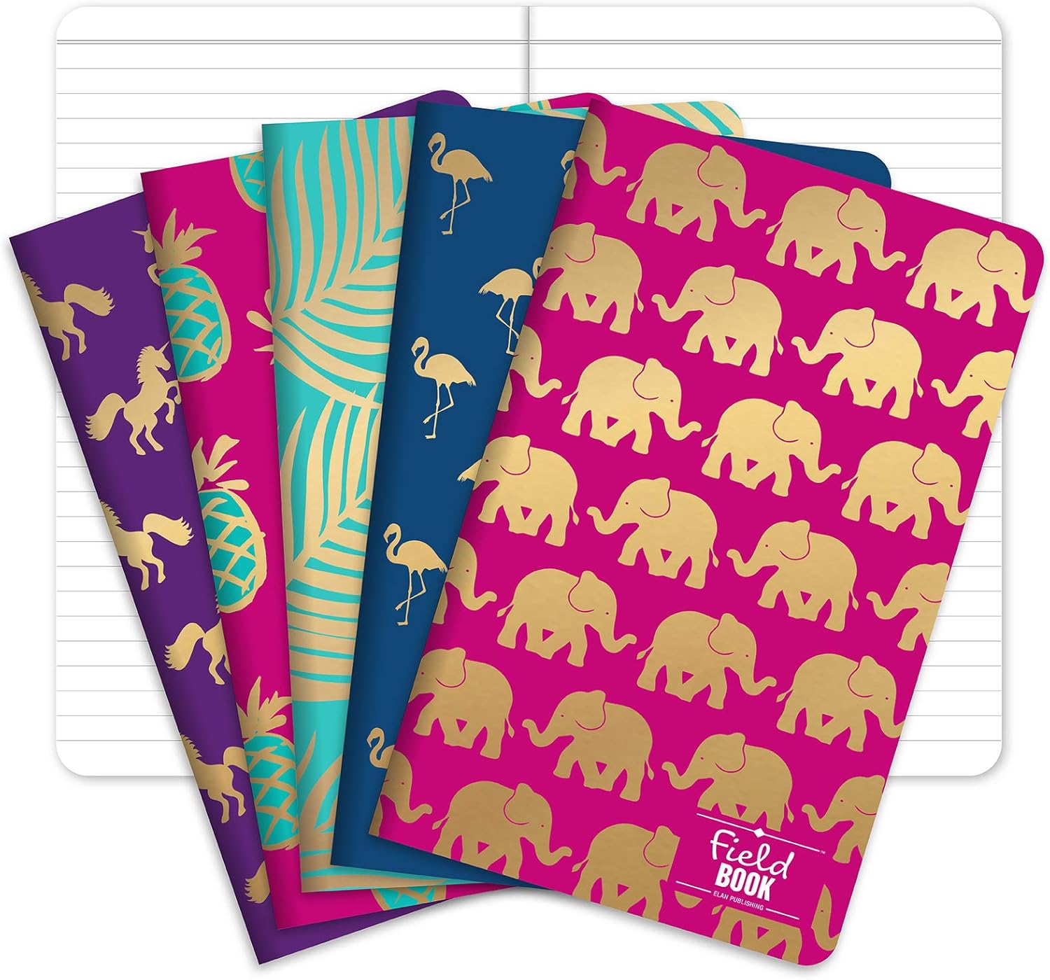 Elan Publishing Company Field Notebook/Journal - 8"x10" - Assorted Patterns Gold Foil - Lined - Pack of 10