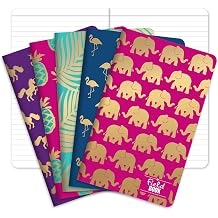 Elan Publishing Company Field Notebook/Journal - Gold Foil Patterns - Lined Memo Book 5"x8" - Pack of 5