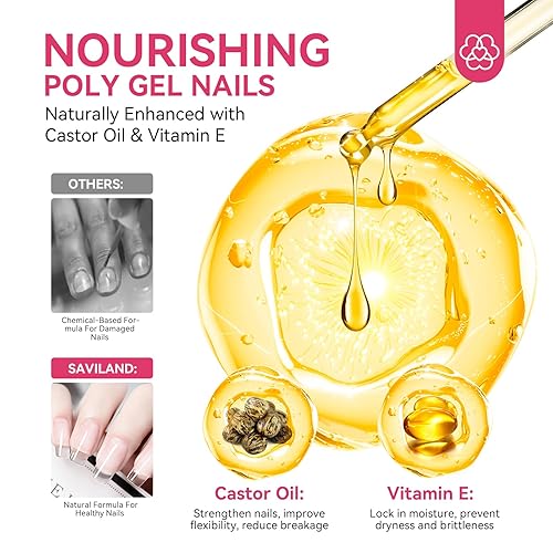 Miniatura 3 de Saviland Kit de iniciación de uñas de gel de polietileno aceite de ricino, vitamina E, kit de gel de uñas de poli de 48 W, lámpara de uñas de 7