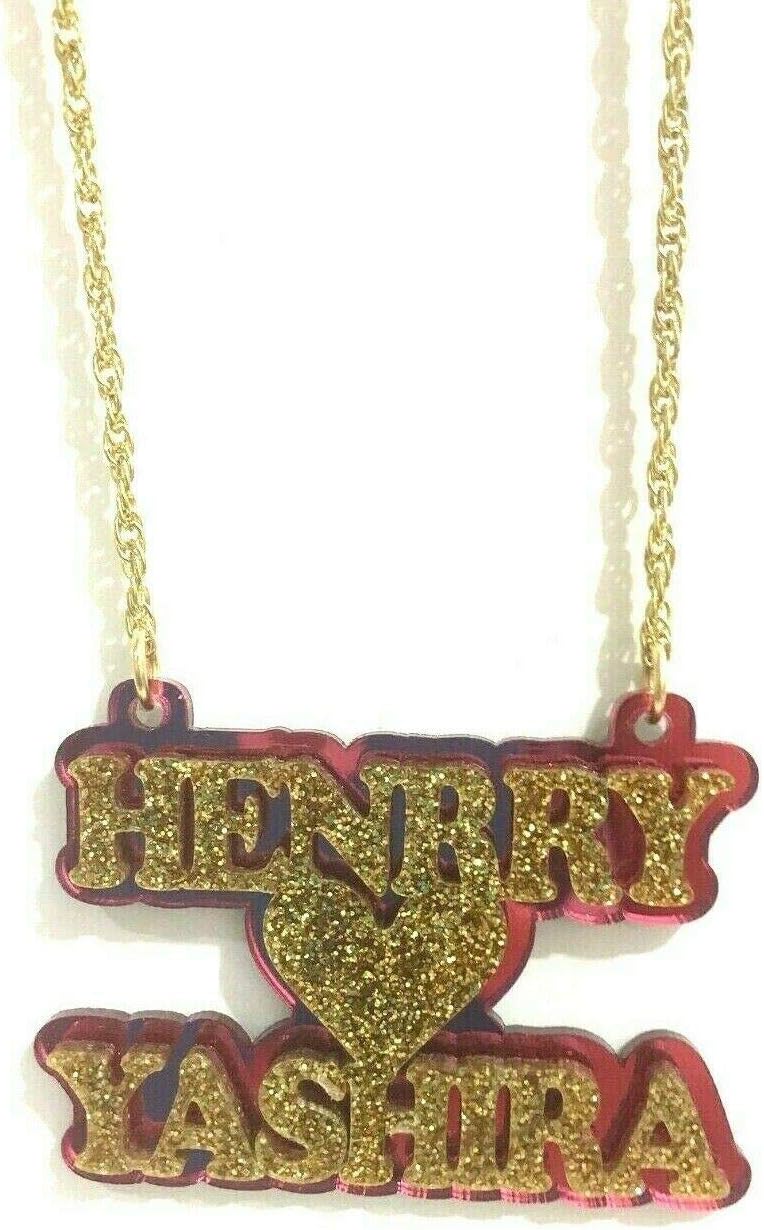 Couple Name Plate Custom Necklace Nameplate Laser Cut Personalized, Diamond Look Letters Color Choice Back, Quality Gold or Silver Chain and Letters Made To Order Any Name - Dazzling and Stunning!