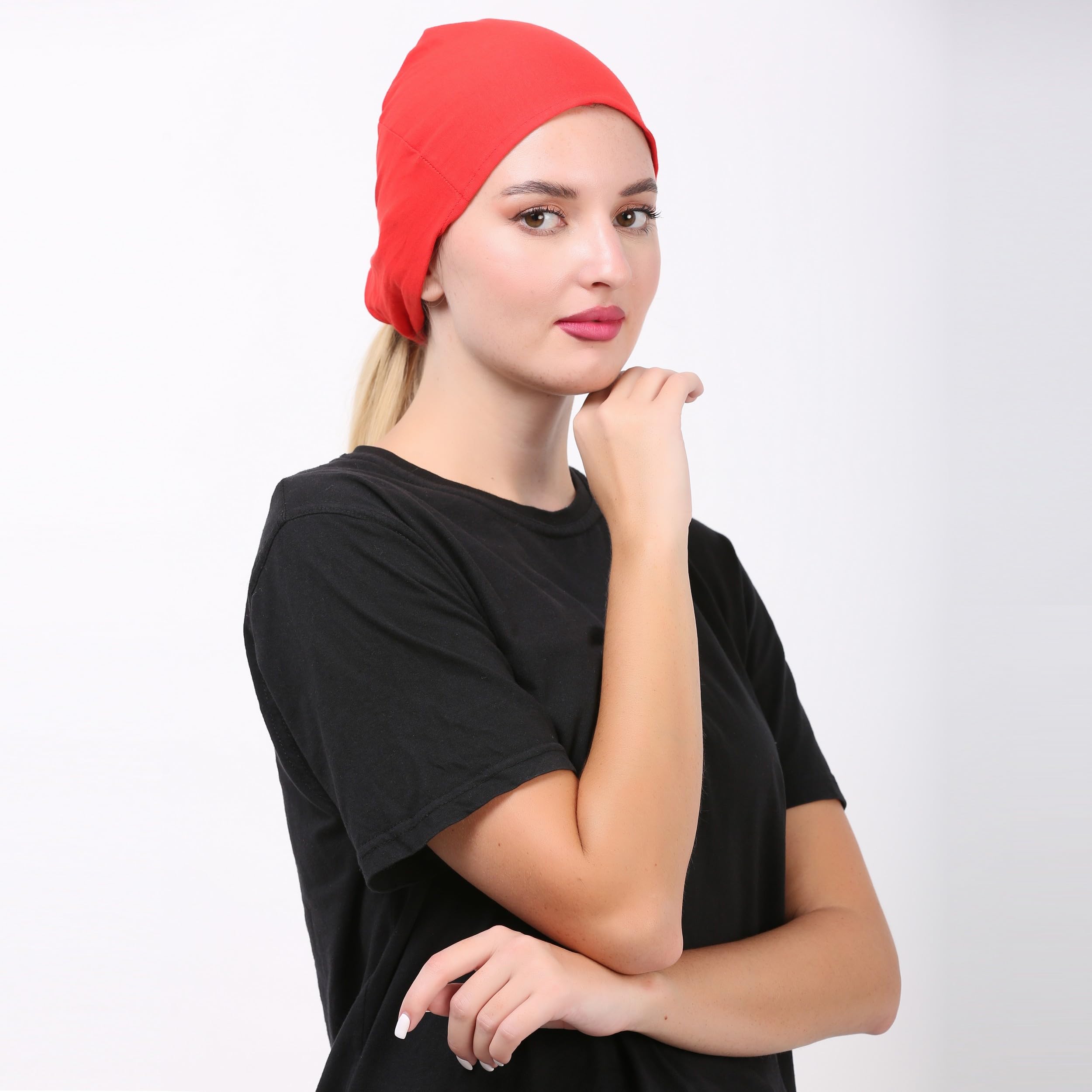 Cotton Red Plain Muslim Women & Girls Under Hijab Cap 1