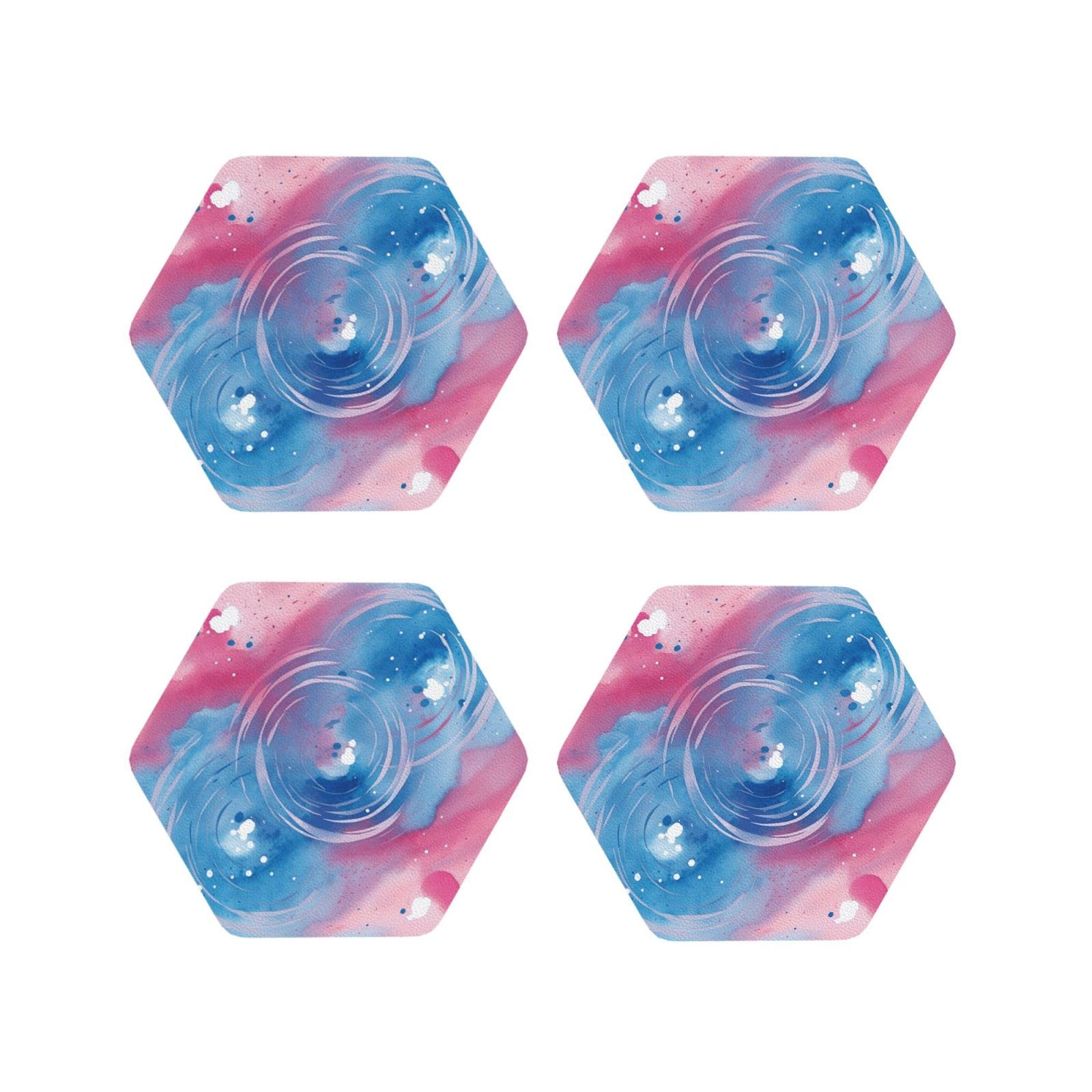 4pcs Drink Coasters for Tabletop Protection, 4" Leather Coasters for Drinks, Blue Swirl Watercolor Cup Coasters for Coffee Table Decor, Non-Slip Drinking Cup Mat for Hot Or Cold Drink